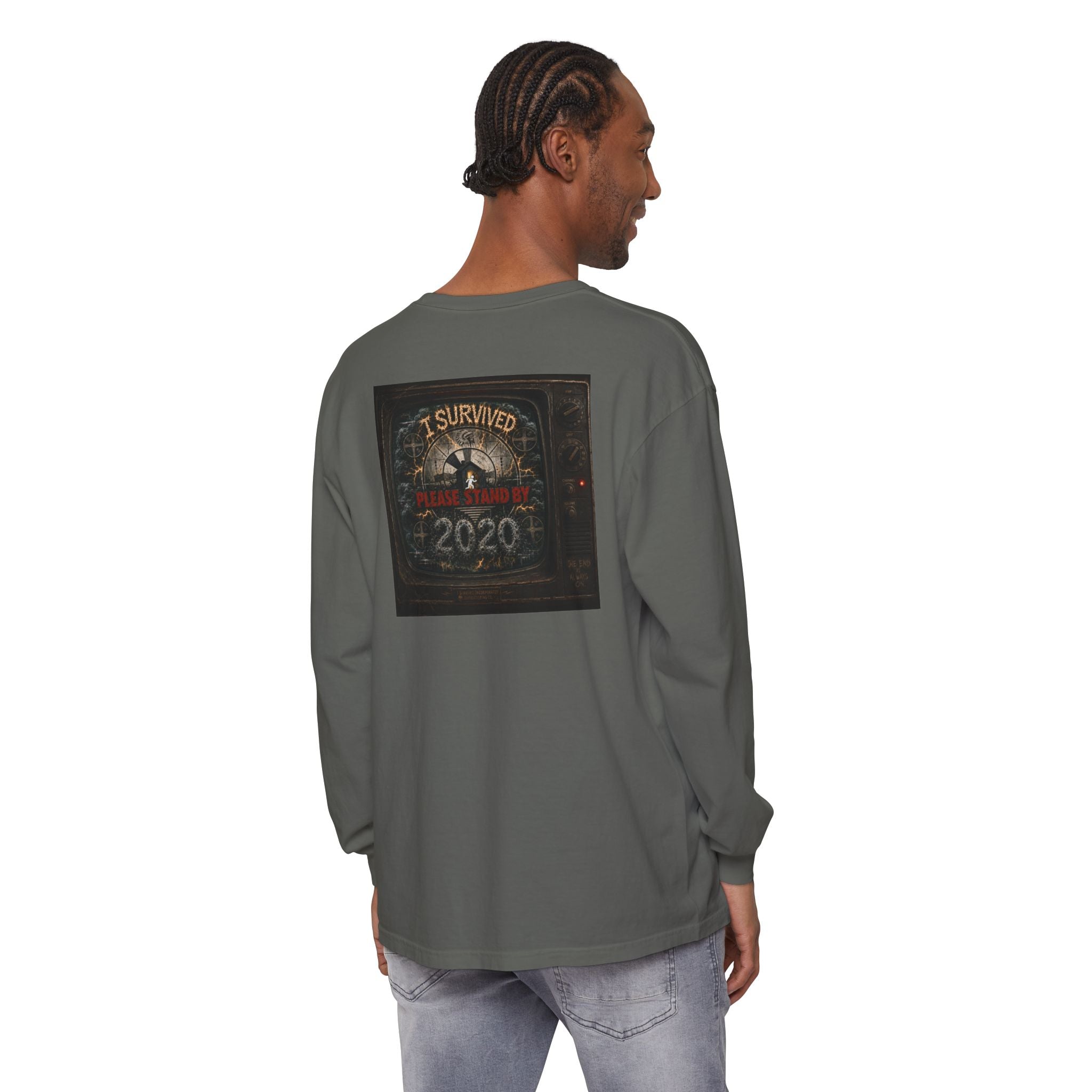 I Survived 2020 — "Please Stand By" Test Pattern Tee Summer Premier Unisex Garment-Dyed Long Sleeve T-Shirt