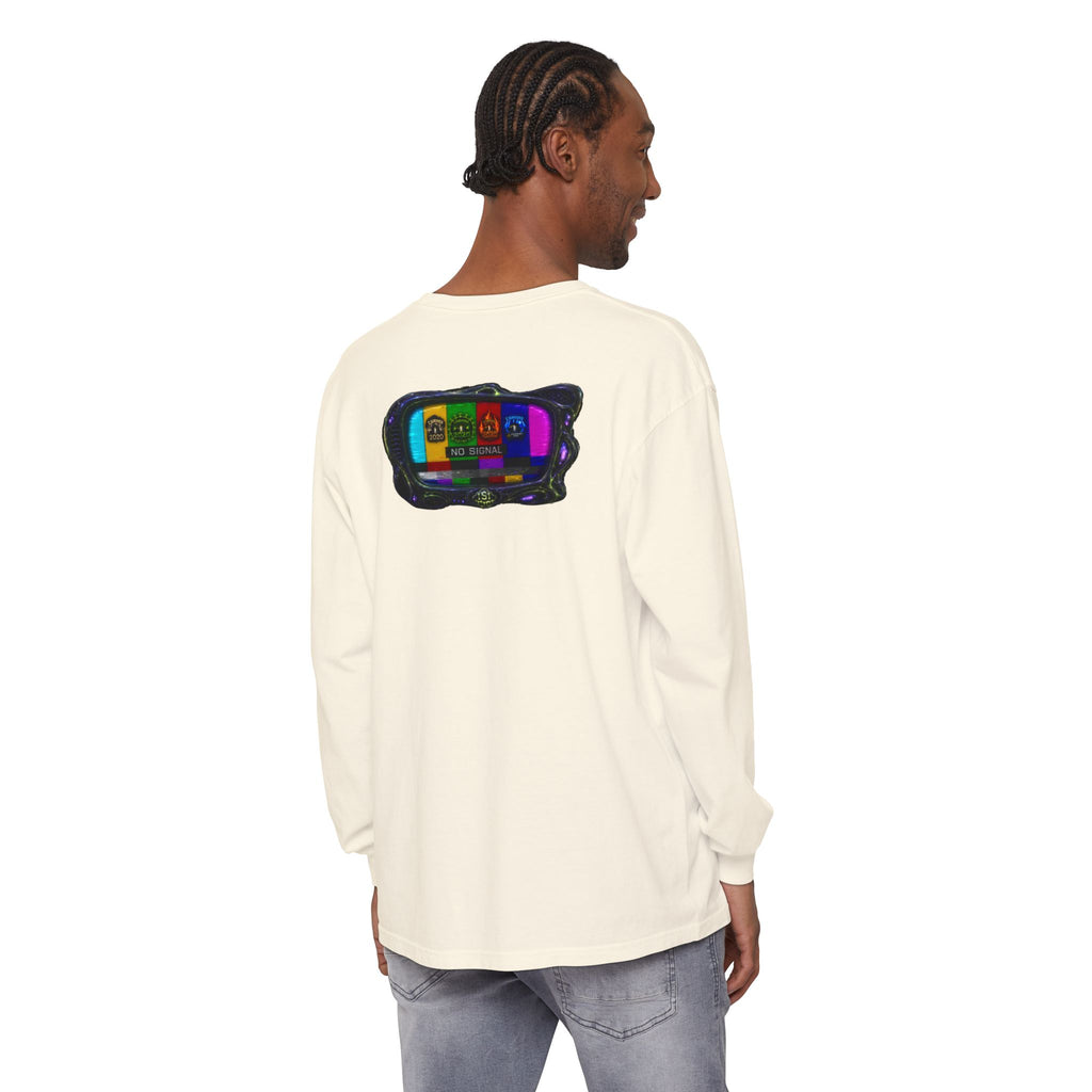 I Survived 2020 — "No Signal" Test Pattern Tee Alien Broadcast Finale Summer Premiere Garment-Dyed Long Sleeve T-Shirt
