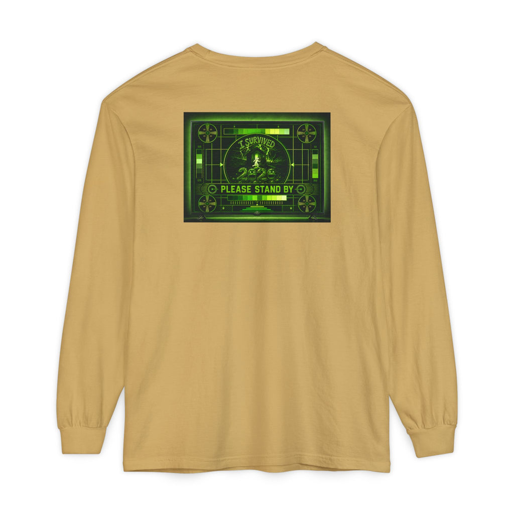 I Survived 2020 — "Please Stand By" Test Pattern Toxic Signal Tee Summer Premiere Unisex Garment-Dyed Long Sleeve T-Shirt