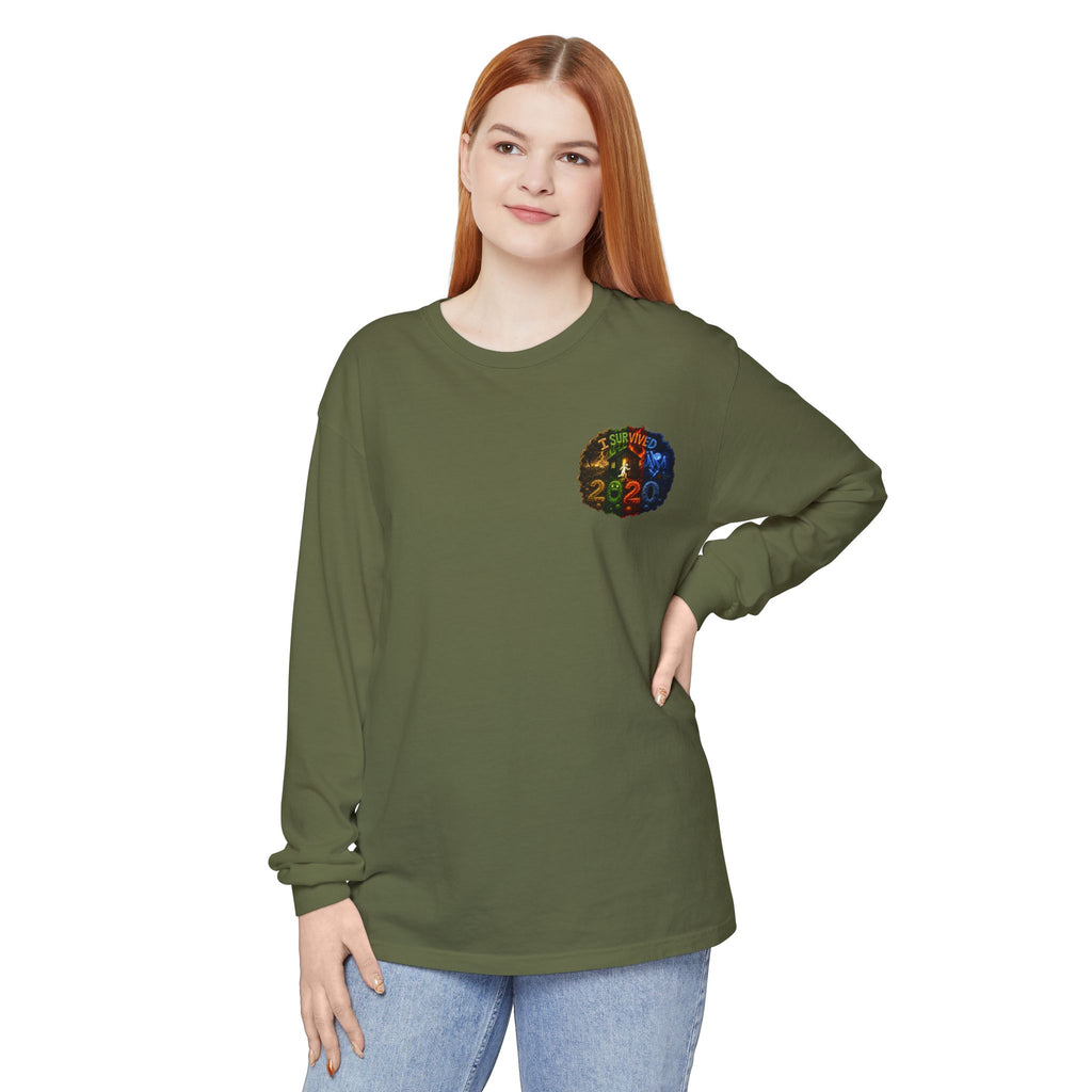 I Survived 2020 — "No Signal" Test Pattern Tee Alien Broadcast Finale Summer Premiere Garment-Dyed Long Sleeve T-Shirt