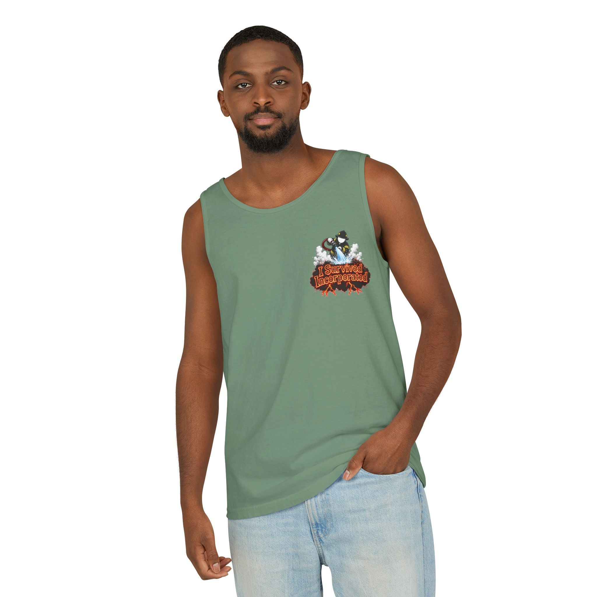 I Survived 2020 — "Please Stand By" Test Pattern Tee Wildfire Signal Edition Summer Premiere Unisex Garment-Dyed Tank Top
