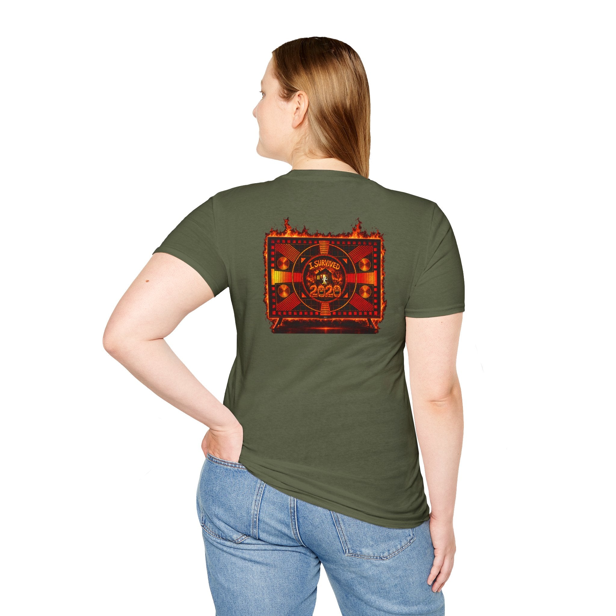 I Survived 2020 — "Please Stand By" Test Pattern Tee Wildfire Signal Edition Summer Premiere Unisex Softstyle T-Shirt