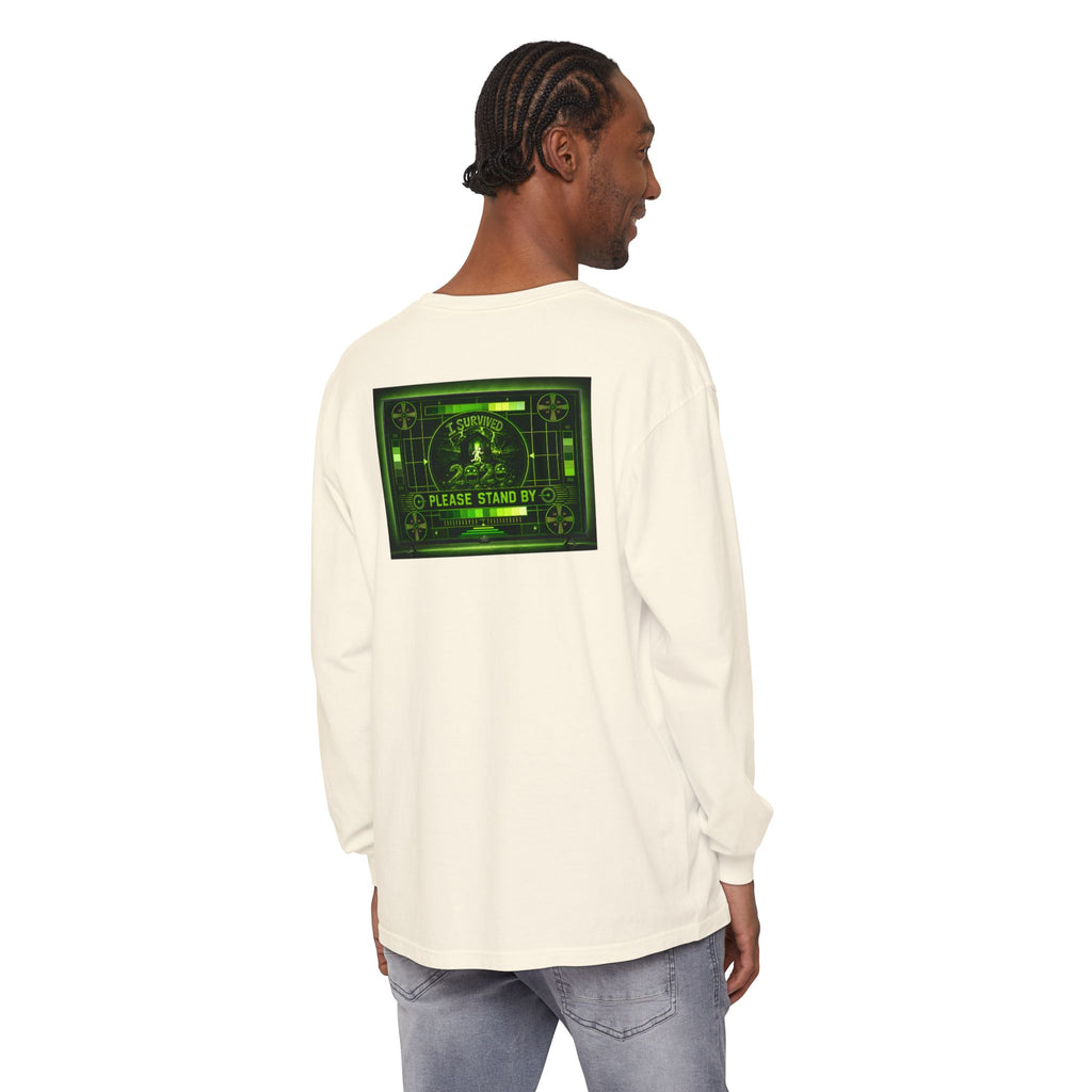 I Survived 2020 — "Please Stand By" Test Pattern Toxic Signal Tee Summer Premiere Unisex Garment-Dyed Long Sleeve T-Shirt
