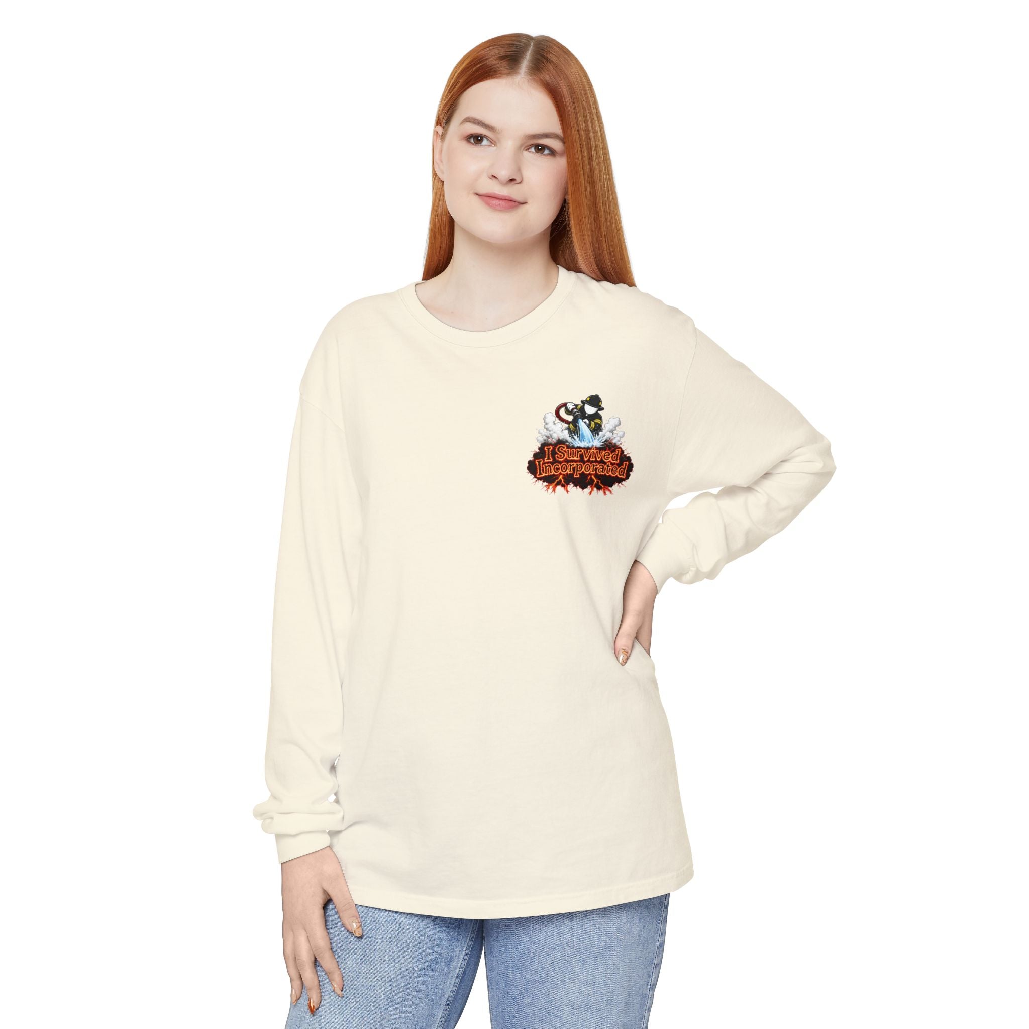 I Survived 2020 — "Please Stand By" Test Pattern Tee Wildfire Signal Edition Summer Premiere Unisex Garment-Dyed Long Sleeve T-Shirt