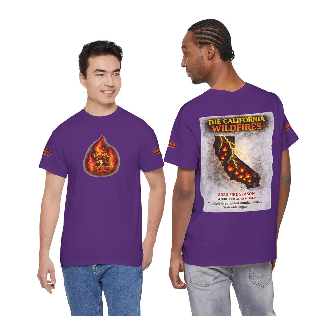 I Survived 2020 — WILDFIRES S2:E3: Director's Cut Special Edition "The California Wildfires" Memorial Unisex Heavy Cotton Tee
