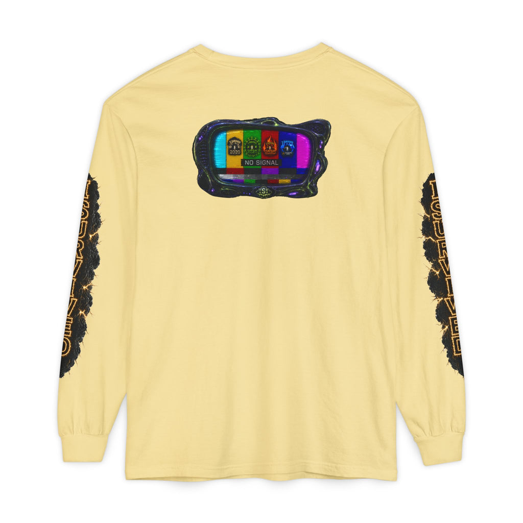 I Survived 2020 — "No Signal" Test Pattern Tee Special Edition Alien Broadcast Finale Summer Premiere Unisex Garment-Dyed Long Sleeve T-Shirt
