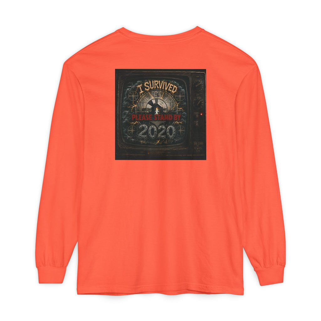 I Survived 2020 — "Please Stand By" Test Pattern Tee Summer Premier Unisex Garment-Dyed Long Sleeve T-Shirt