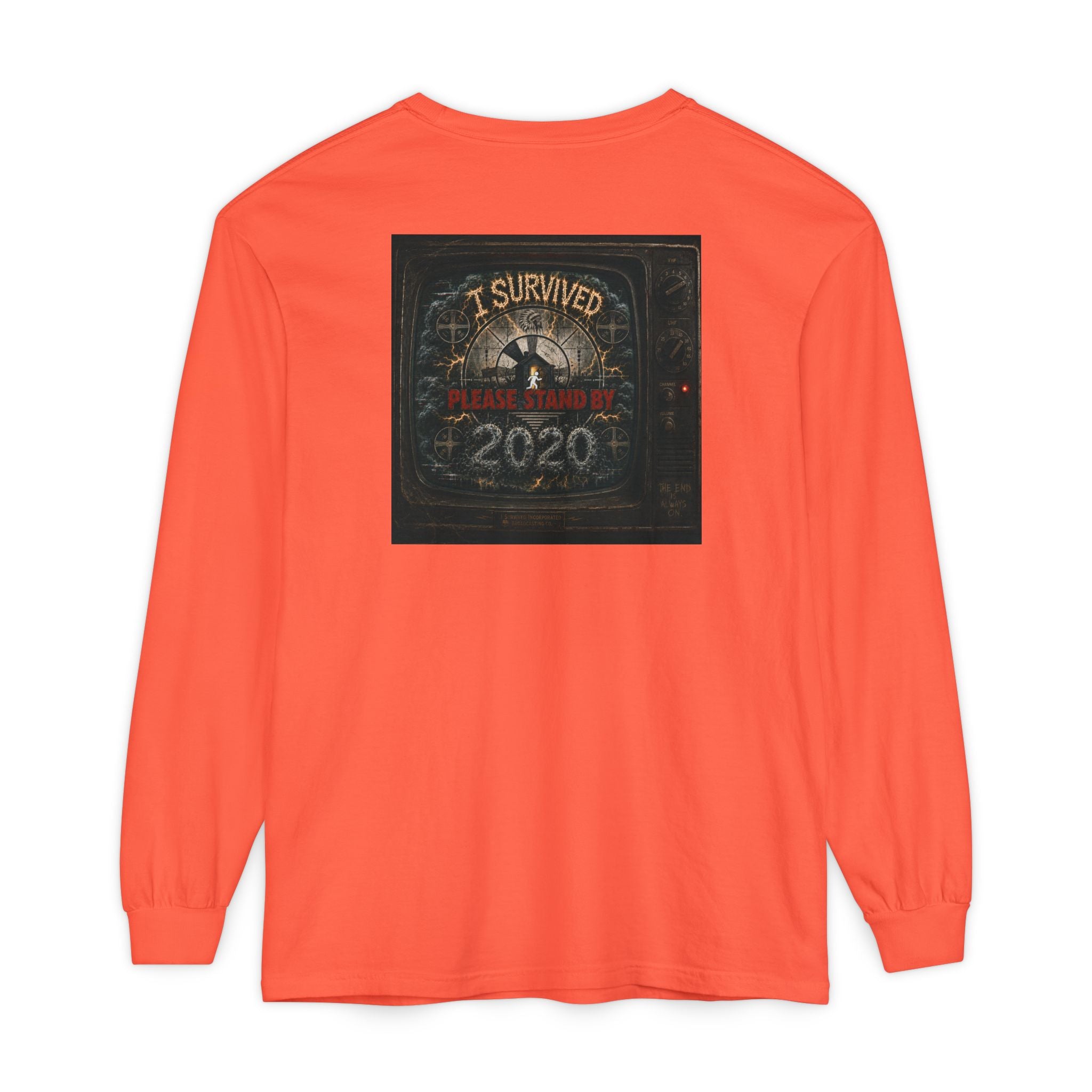 I Survived 2020 — "Please Stand By" Test Pattern Tee Summer Premier Unisex Garment-Dyed Long Sleeve T-Shirt