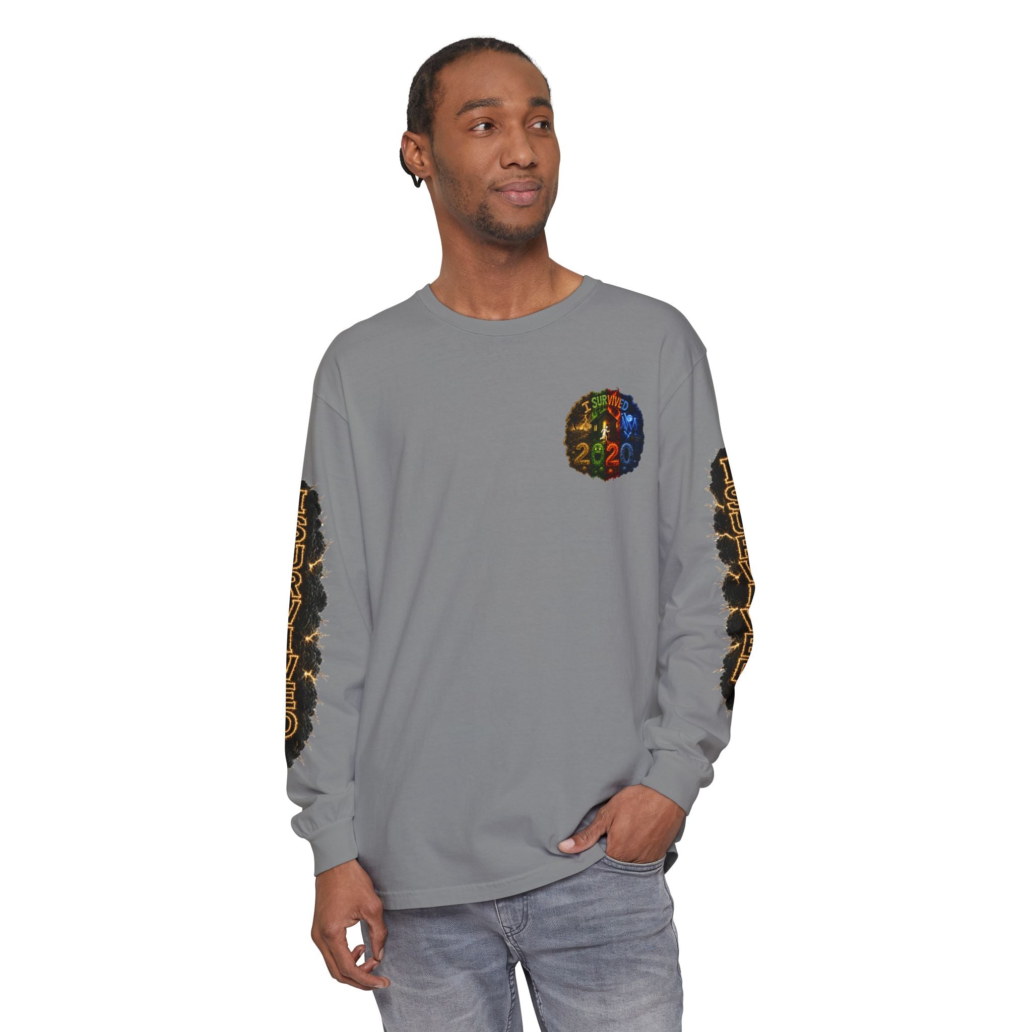 I Survived 2020 — "No Signal" Test Pattern Tee Special Edition Alien Broadcast Finale Summer Premiere Unisex Garment-Dyed Long Sleeve T-Shirt