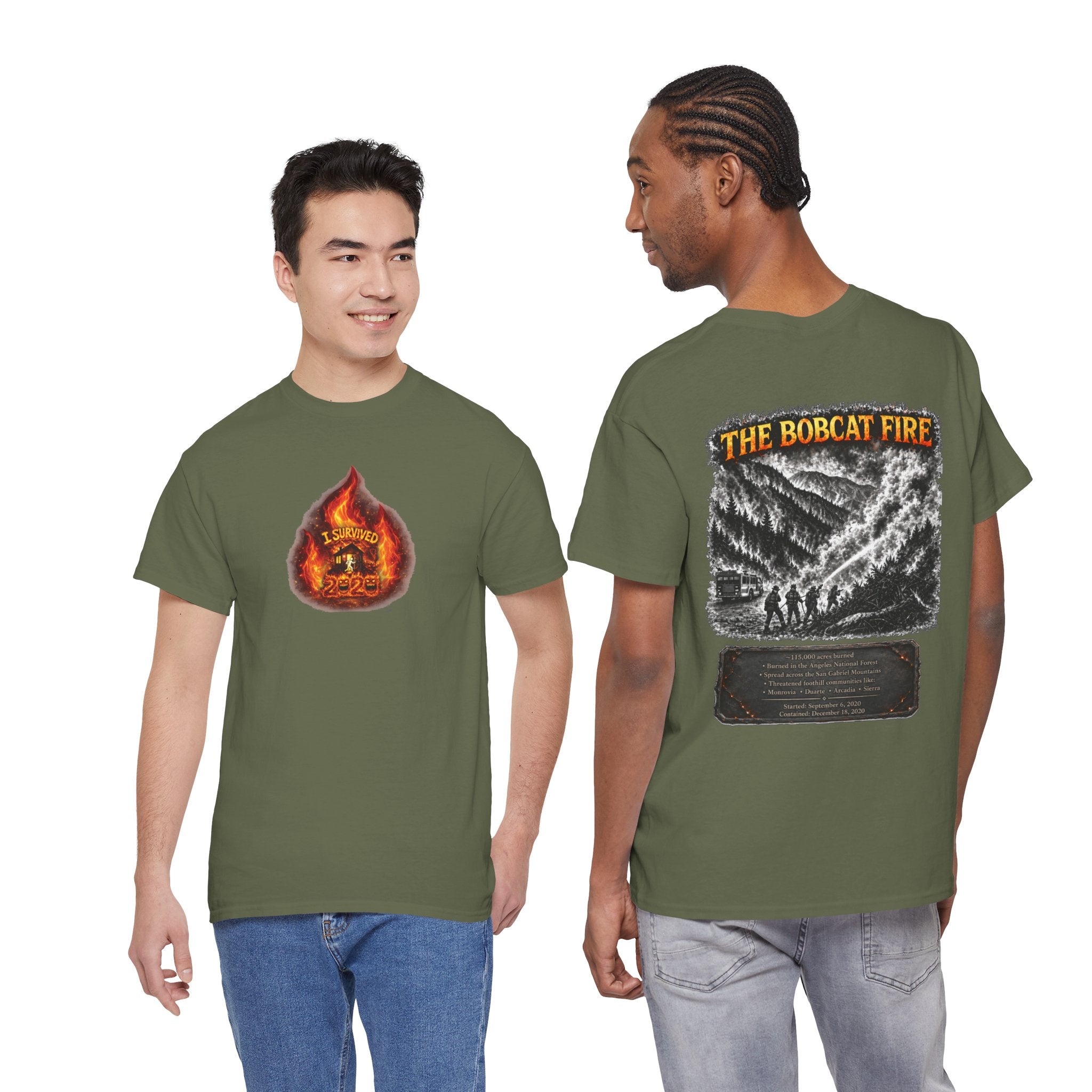 I Survived 2020 — WILDFIRES S2:E2: Director's Cut "The Bobcat Fire" Memorial Unisex Heavy Cotton Tee