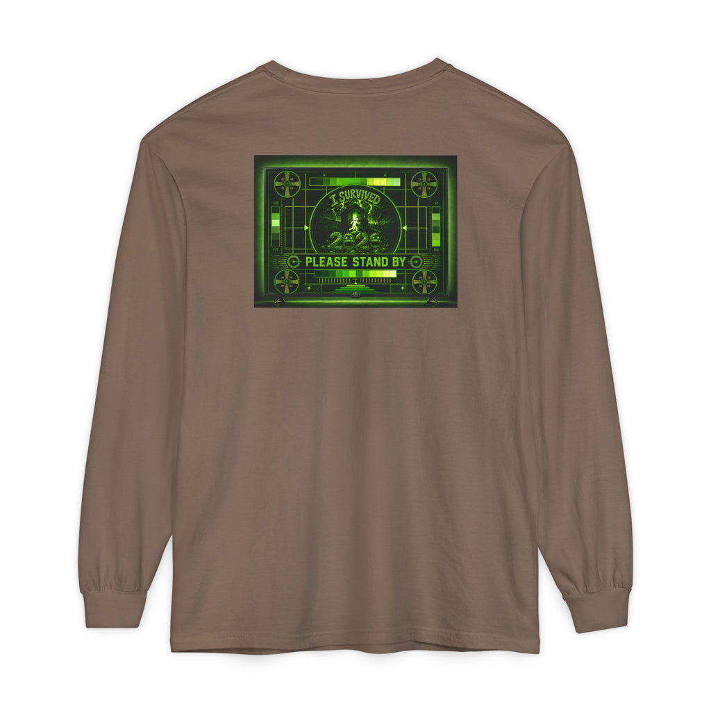 I Survived 2020 — "Please Stand By" Test Pattern Toxic Signal Tee Summer Premiere Unisex Garment-Dyed Long Sleeve T-Shirt