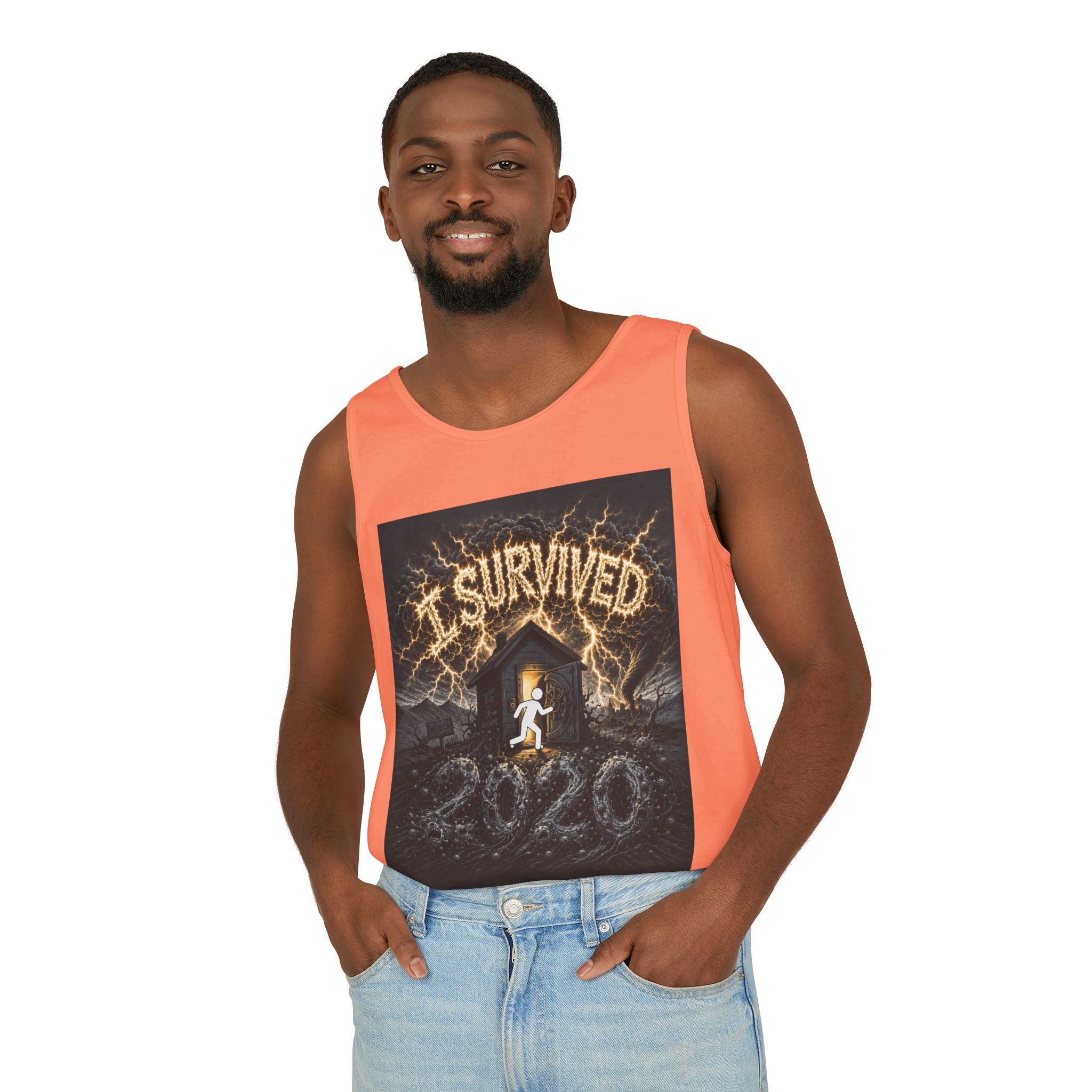 I Survived 2020 — Original Design Teaser Tee | Season 1 Premiere Drop Unisex Garment-Dyed Tank Top