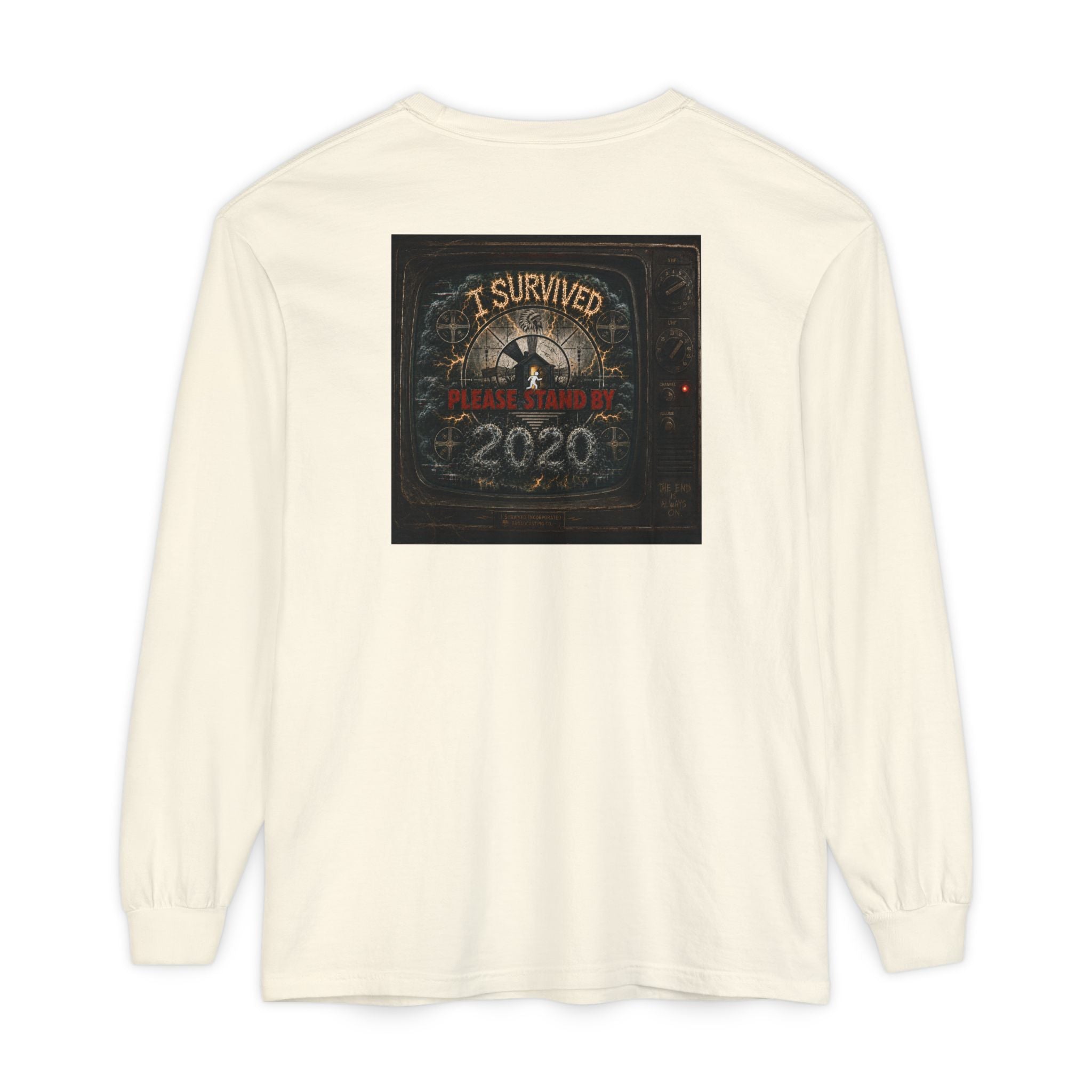 I Survived 2020 — "Please Stand By" Test Pattern Tee Summer Premier Unisex Garment-Dyed Long Sleeve T-Shirt