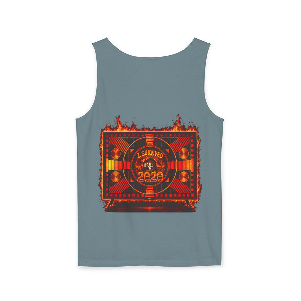 I Survived 2020 — "Please Stand By" Test Pattern Tee Wildfire Signal Edition Summer Premiere Unisex Garment-Dyed Tank Top