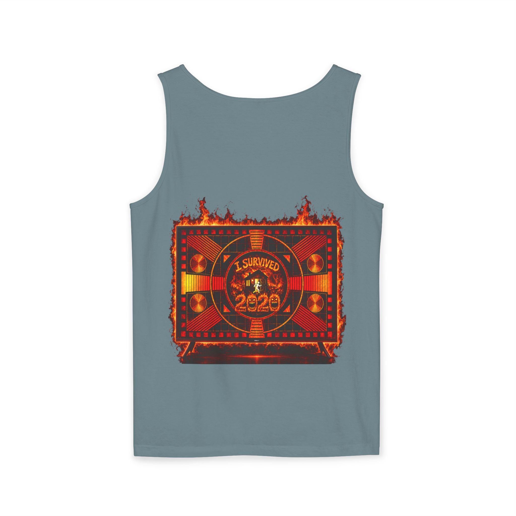 I Survived 2020 — "Please Stand By" Test Pattern Tee Wildfire Signal Edition Summer Premiere Unisex Garment-Dyed Tank Top