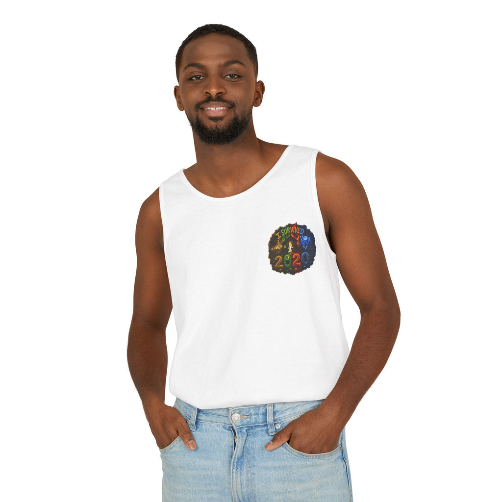 I Survived 2020 — "No Signal" Test Pattern Tee Alien Broadcast Finale Summer Premiere Unisex Garment-Dyed Tank Top