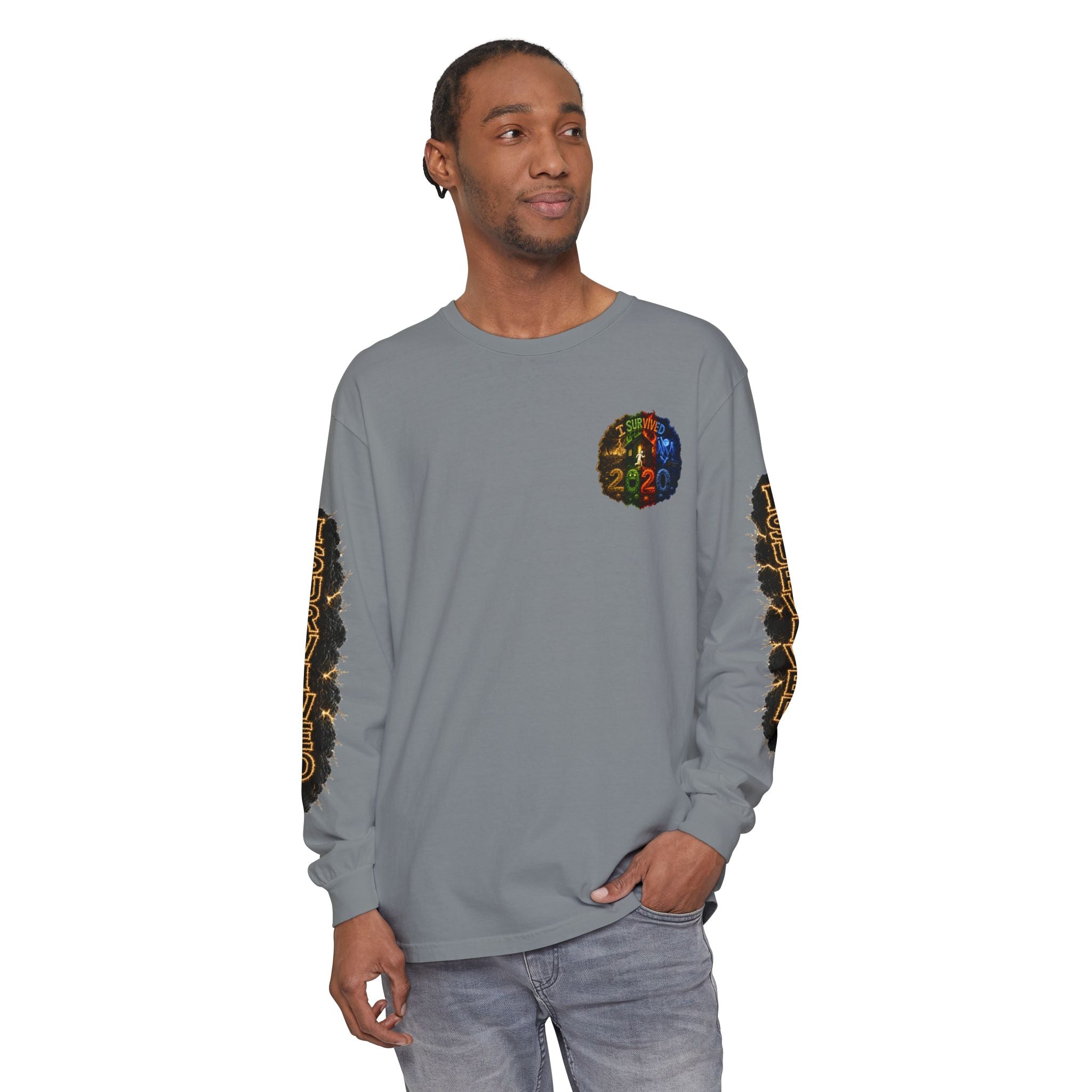 I Survived 2020 — "No Signal" Test Pattern Tee Special Edition Alien Broadcast Finale Summer Premiere Unisex Garment-Dyed Long Sleeve T-Shirt