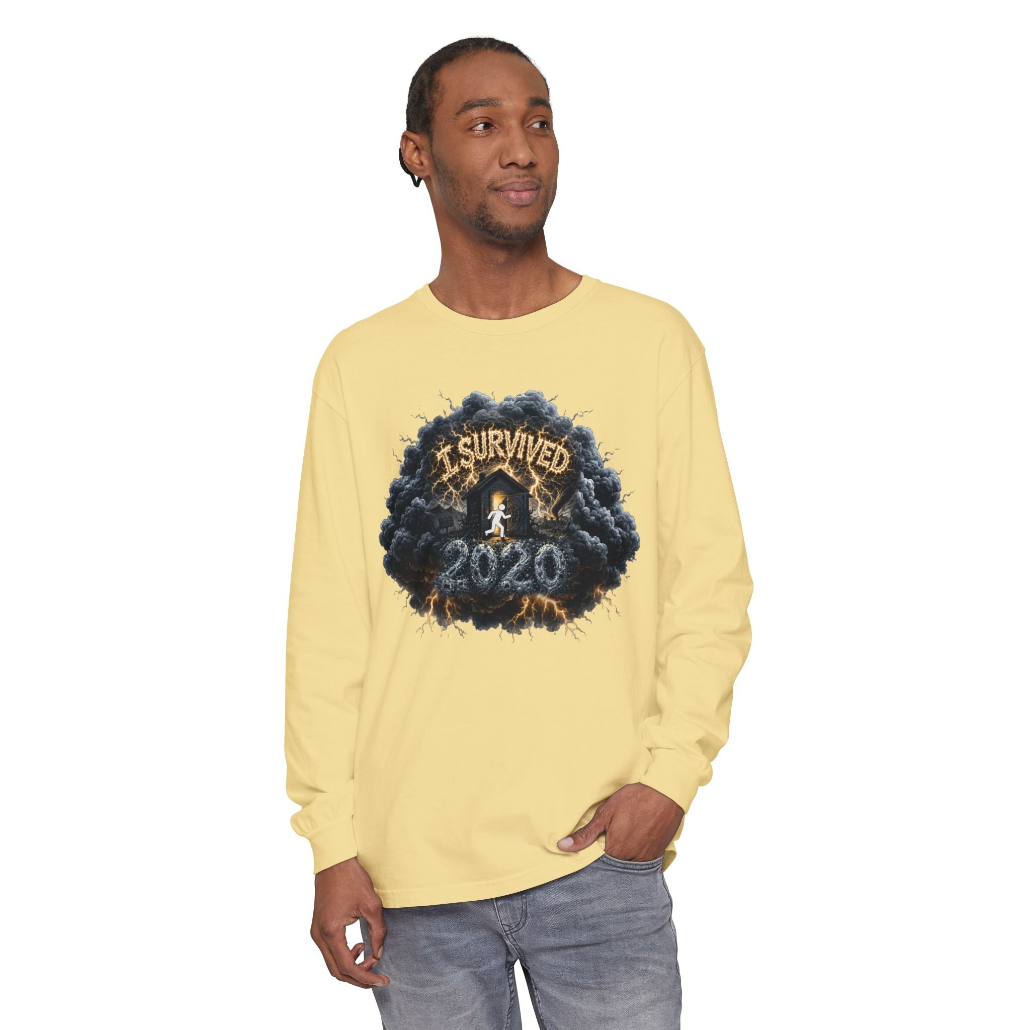 I Survived 2020 — Director's Cut Original Design Teaser Tee | Season 1 Premiere Drop Unisex Garment-Dyed Long Sleeve T-Shirt