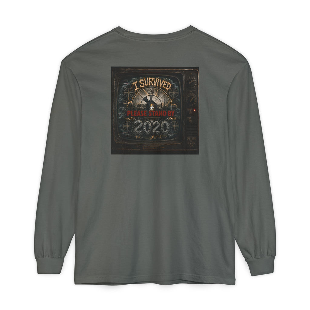I Survived 2020 — "Please Stand By" Test Pattern Tee Summer Premier Unisex Garment-Dyed Long Sleeve T-Shirt