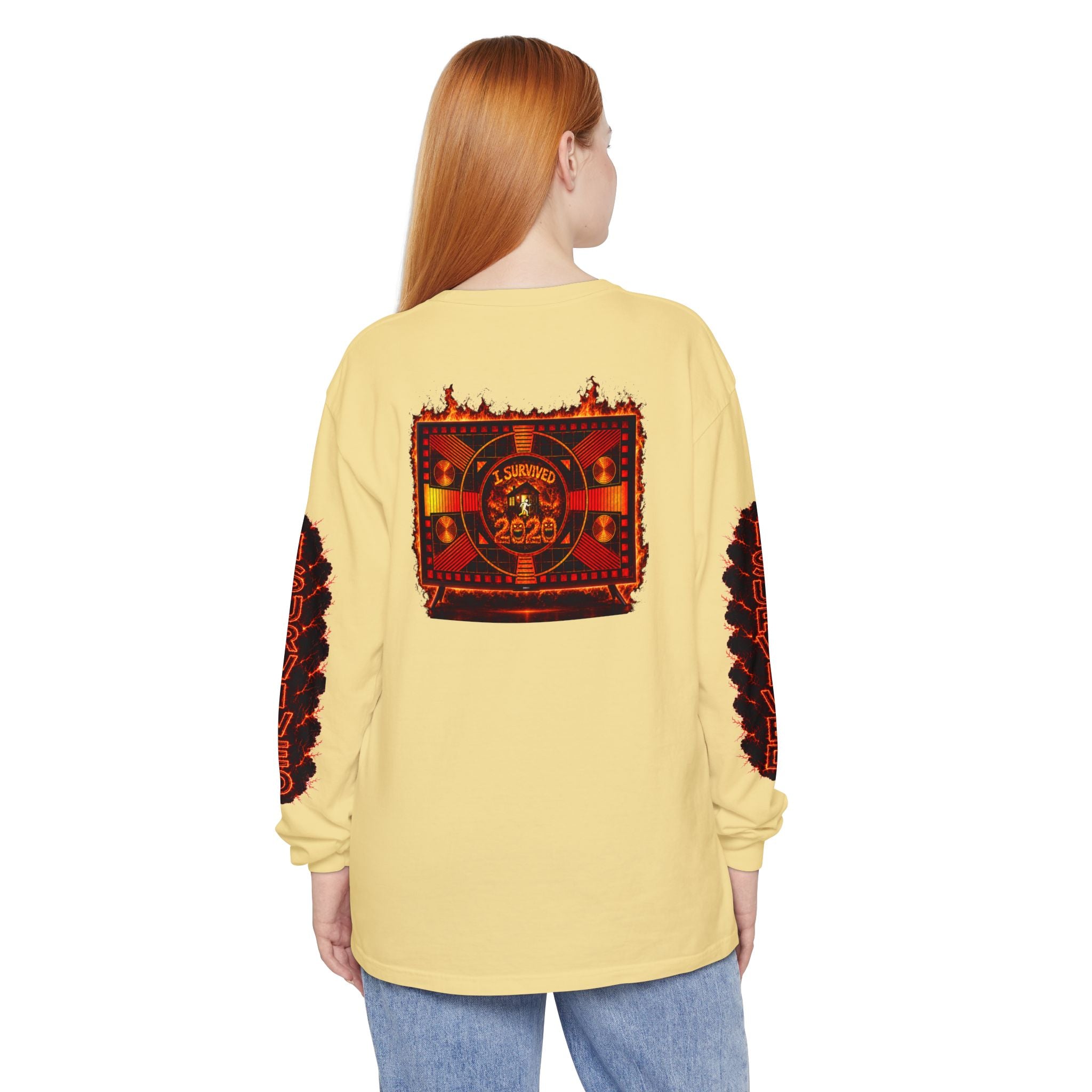 I Survived 2020 — "Please Stand By" Test Pattern Tee Special Edition Wildfire Signal Edition Summer Premiere Unisex Garment-Dyed Long Sleeve T-Shirt