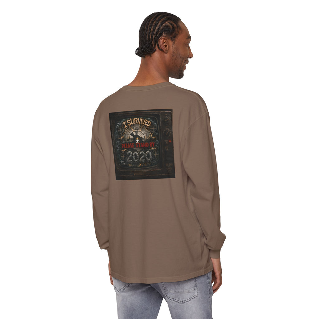 I Survived 2020 — "Please Stand By" Test Pattern Tee Summer Premier Unisex Garment-Dyed Long Sleeve T-Shirt