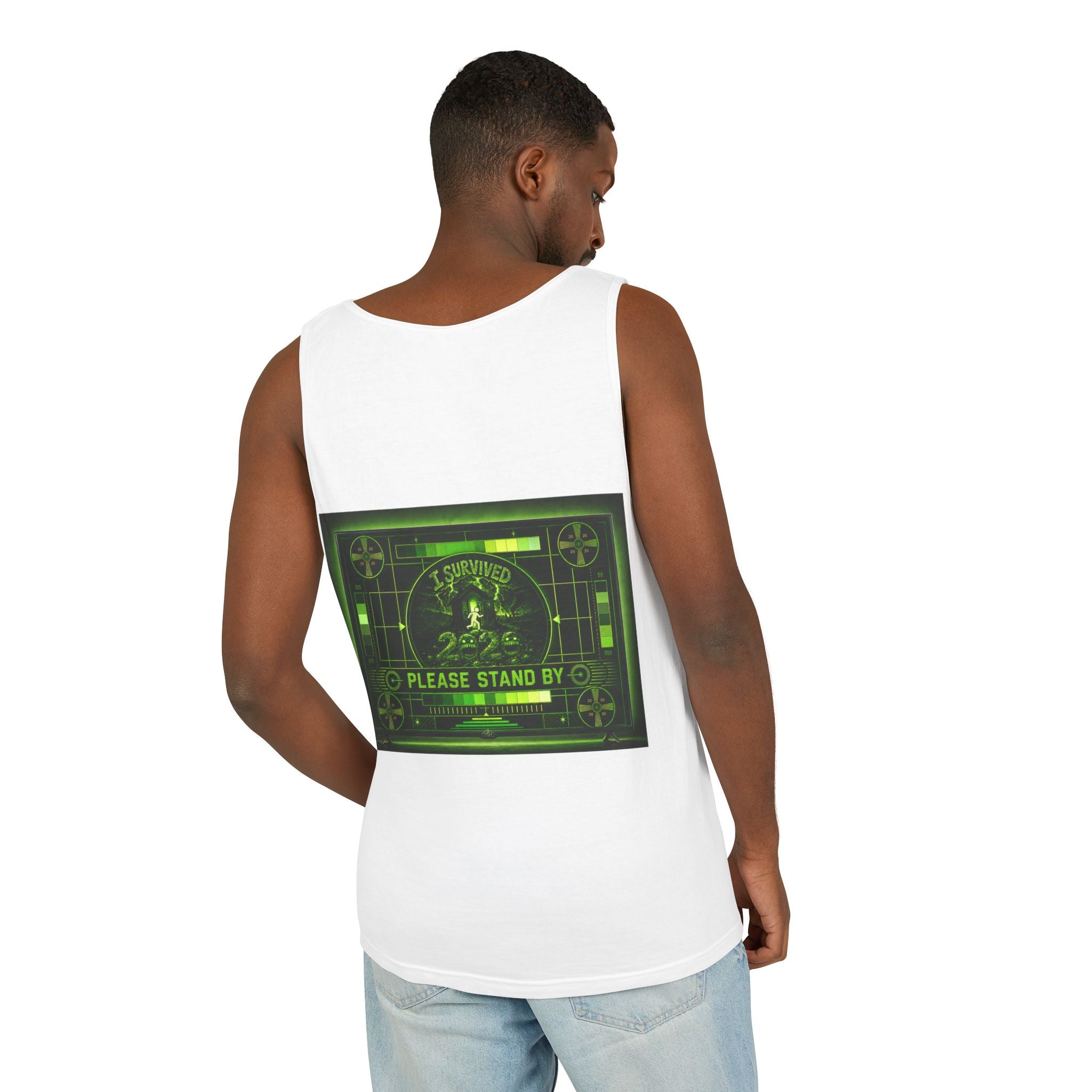 I Survived 2020 — "Please Stand By" Test Pattern Toxic Signal Tee Summer Premiere Unisex Garment-Dyed Tank Top