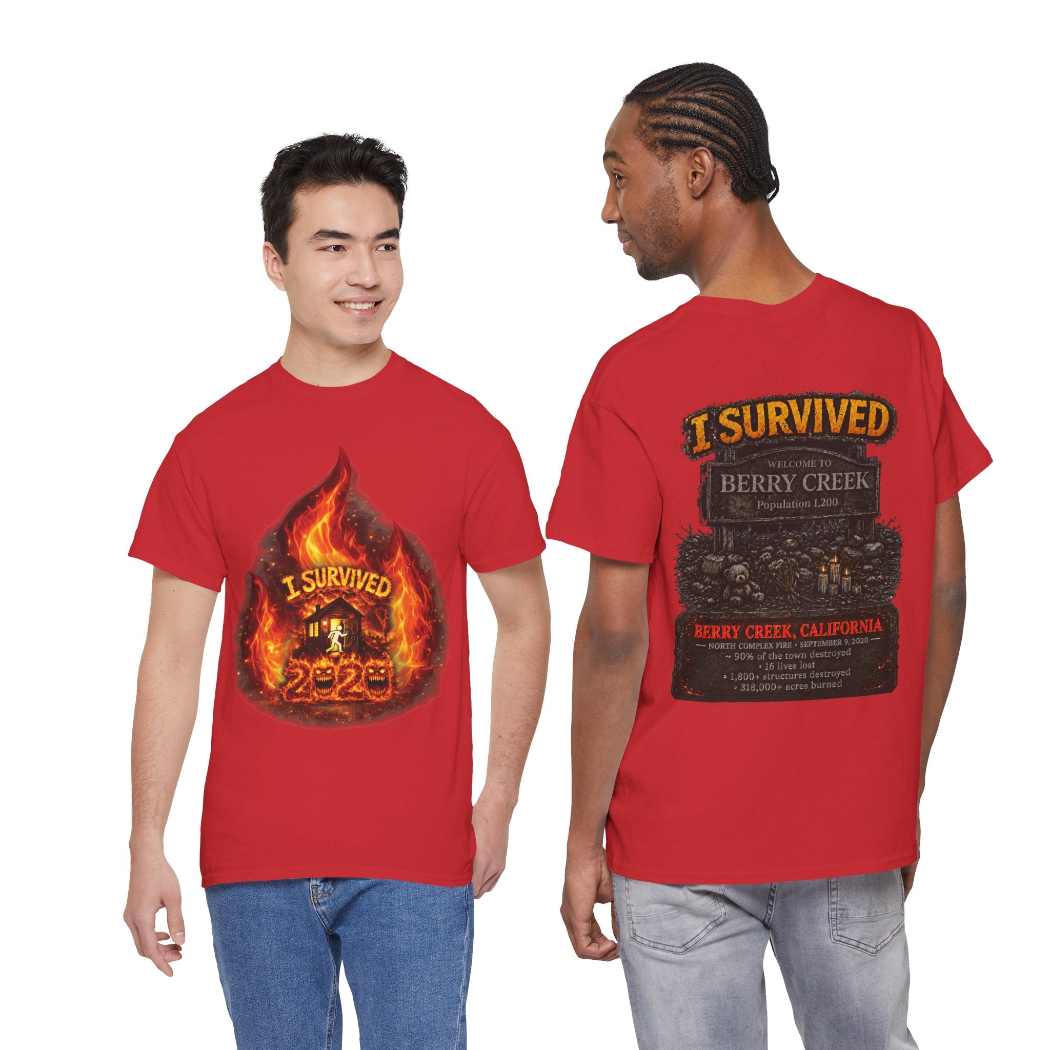 I Survived 2020 — Director's Cut S2:E1 "Berry Creek" | Wildfire Edition Memorial Unisex Heavy Cotton Tee