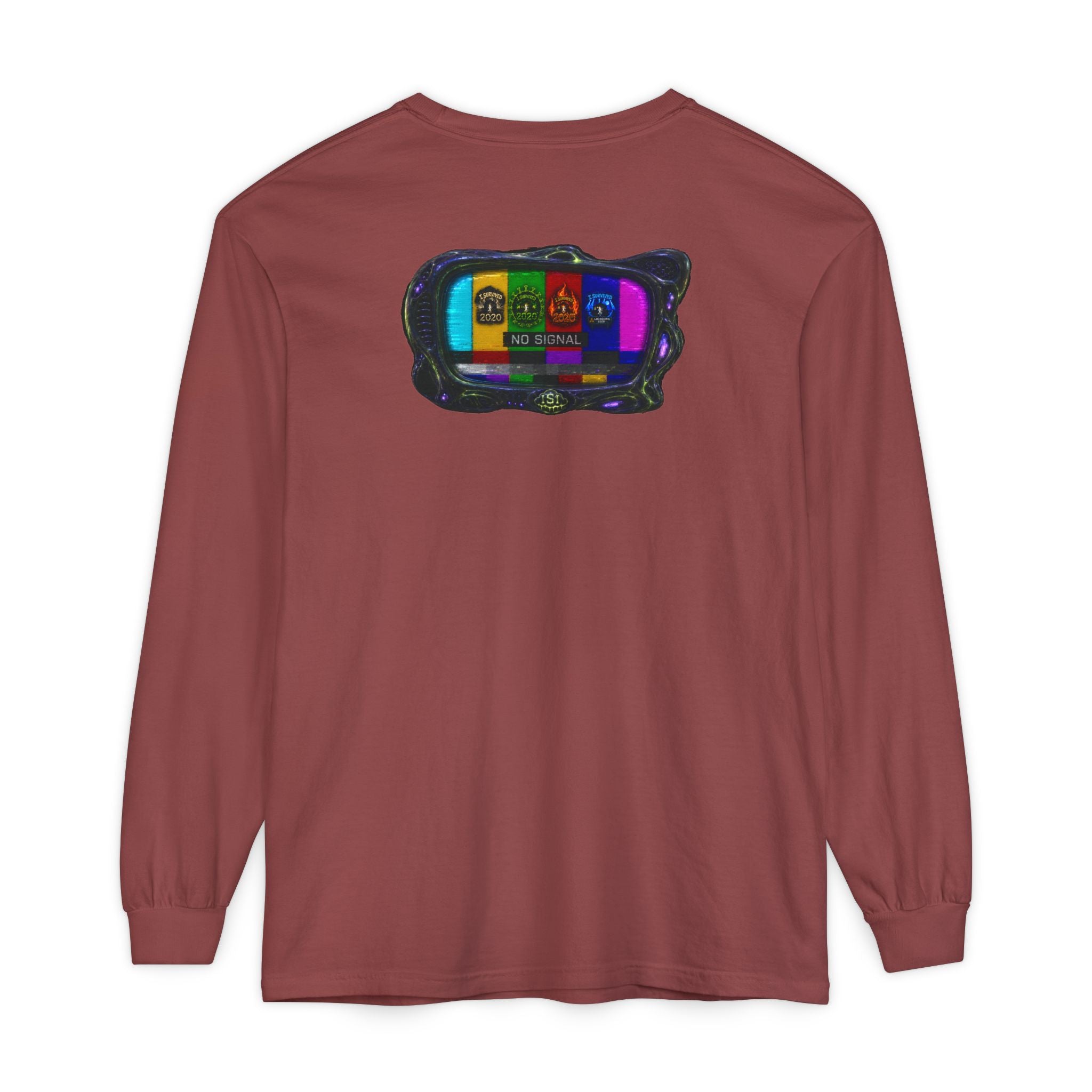 I Survived 2020 — "No Signal" Test Pattern Tee Alien Broadcast Finale Summer Premiere Garment-Dyed Long Sleeve T-Shirt