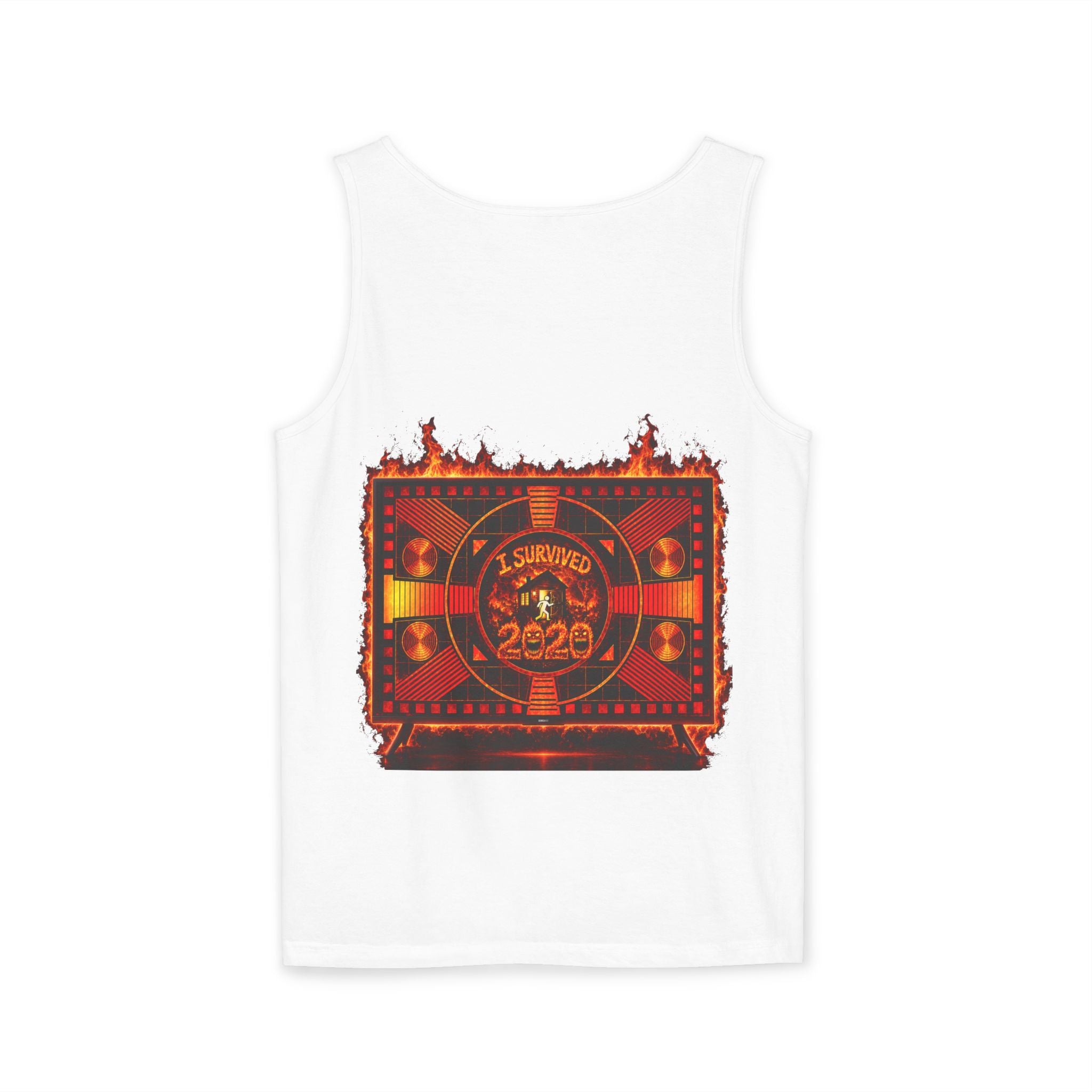 I Survived 2020 — "Please Stand By" Test Pattern Tee Wildfire Signal Edition Summer Premiere Unisex Garment-Dyed Tank Top
