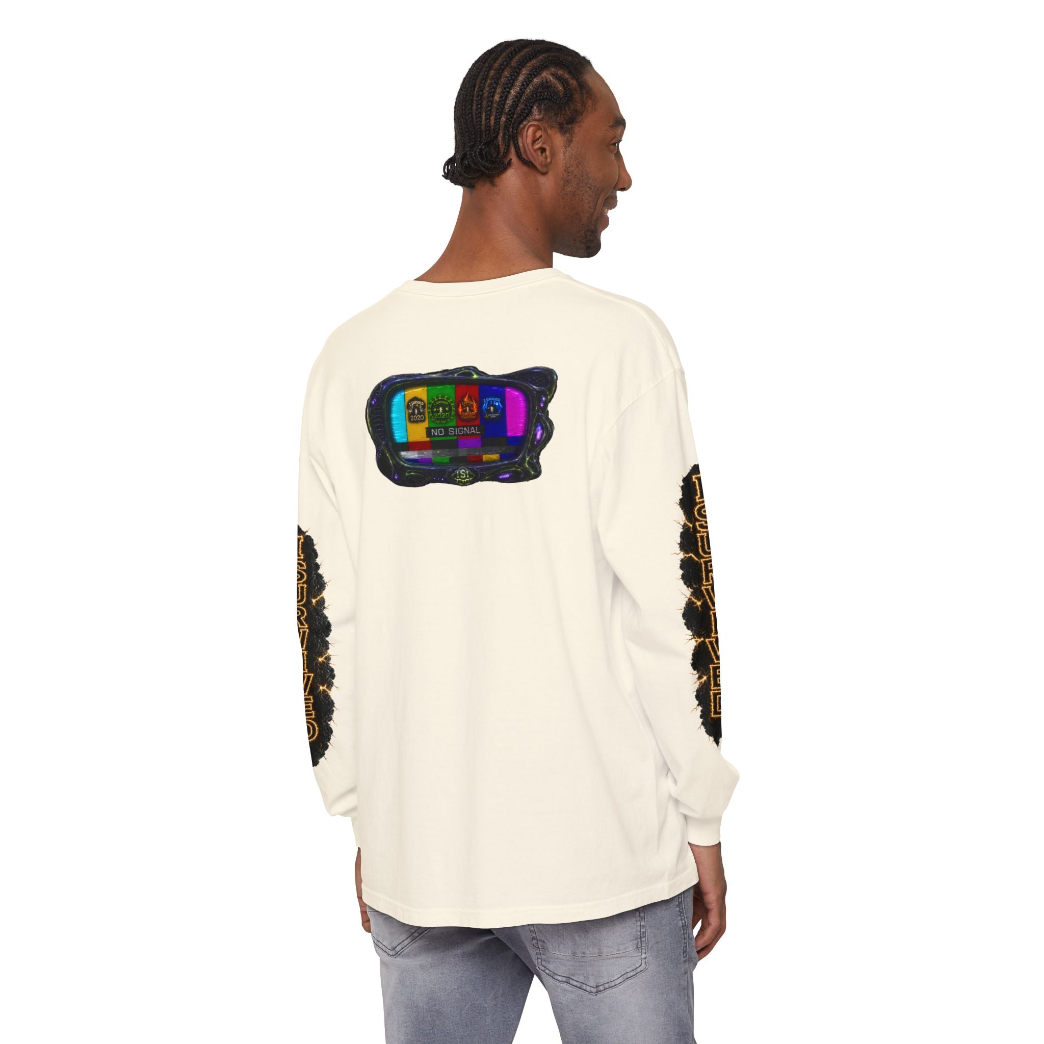 I Survived 2020 — "No Signal" Test Pattern Tee Special Edition Alien Broadcast Finale Summer Premiere Unisex Garment-Dyed Long Sleeve T-Shirt