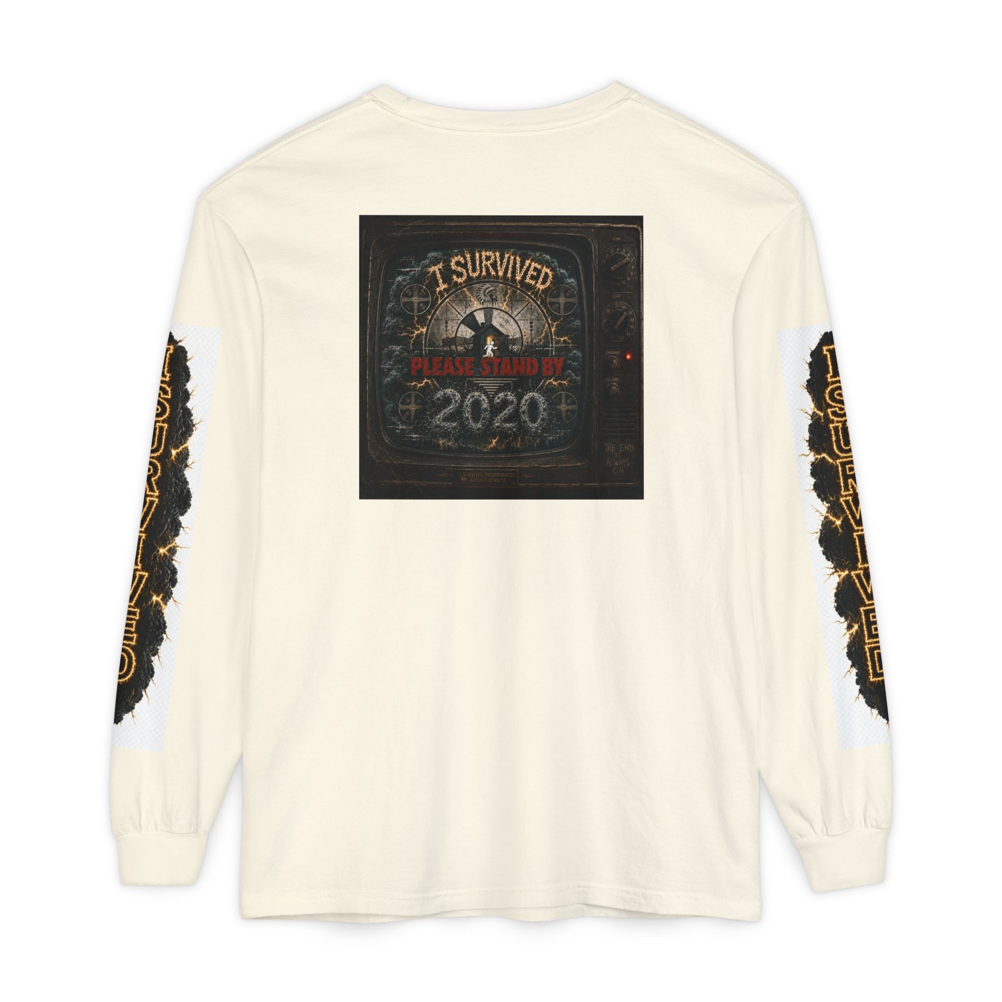I Survived 2020 — "Please Stand By" Test Pattern Tee Special Edition Summer Premier Unisex Garment-Dyed Long Sleeve T-Shirt