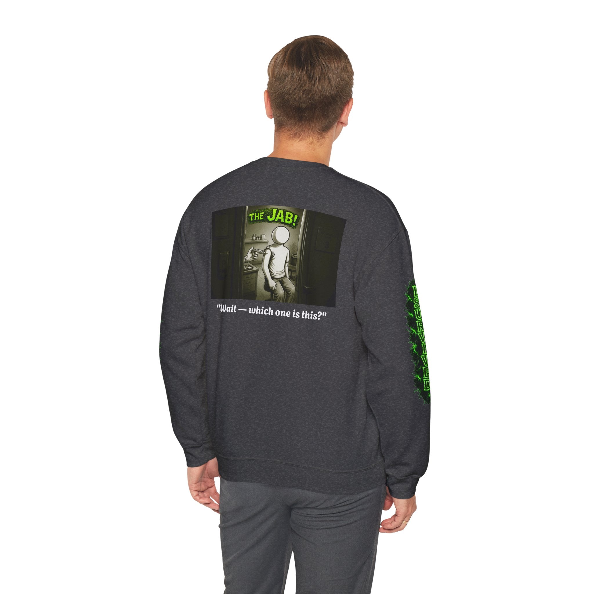 I Survived 2020 — PANDEMIC S1:E3: Director's Cut "The Jab!" Unisex Heavy Blend™ Crewneck Sweatshirt