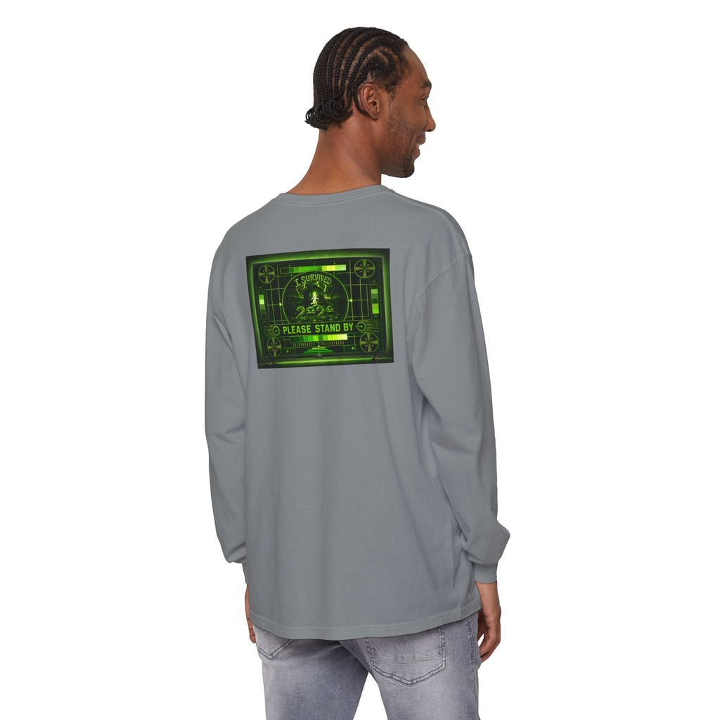 I Survived 2020 — "Please Stand By" Test Pattern Toxic Signal Tee Summer Premiere Unisex Garment-Dyed Long Sleeve T-Shirt