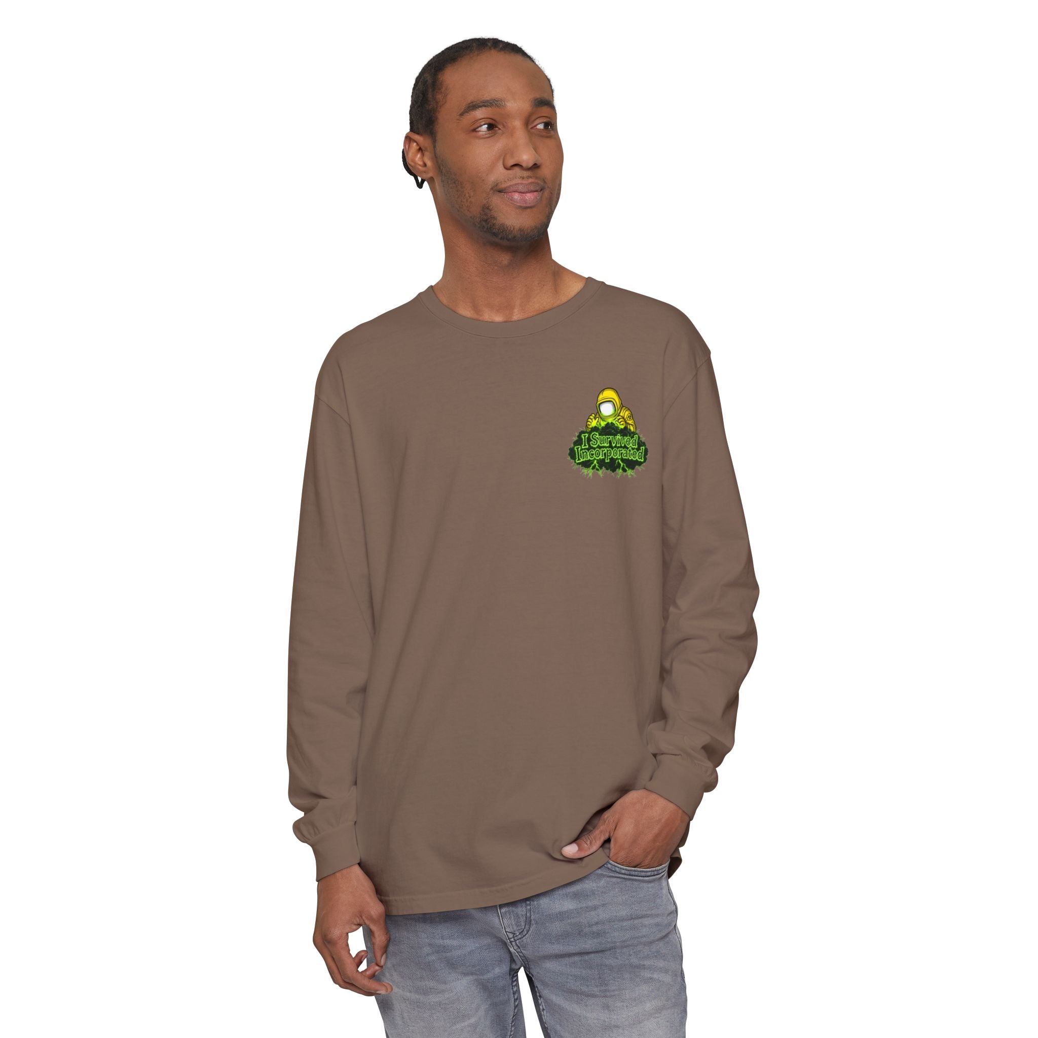 I Survived 2020 — "Please Stand By" Test Pattern Toxic Signal Tee Summer Premiere Unisex Garment-Dyed Long Sleeve T-Shirt