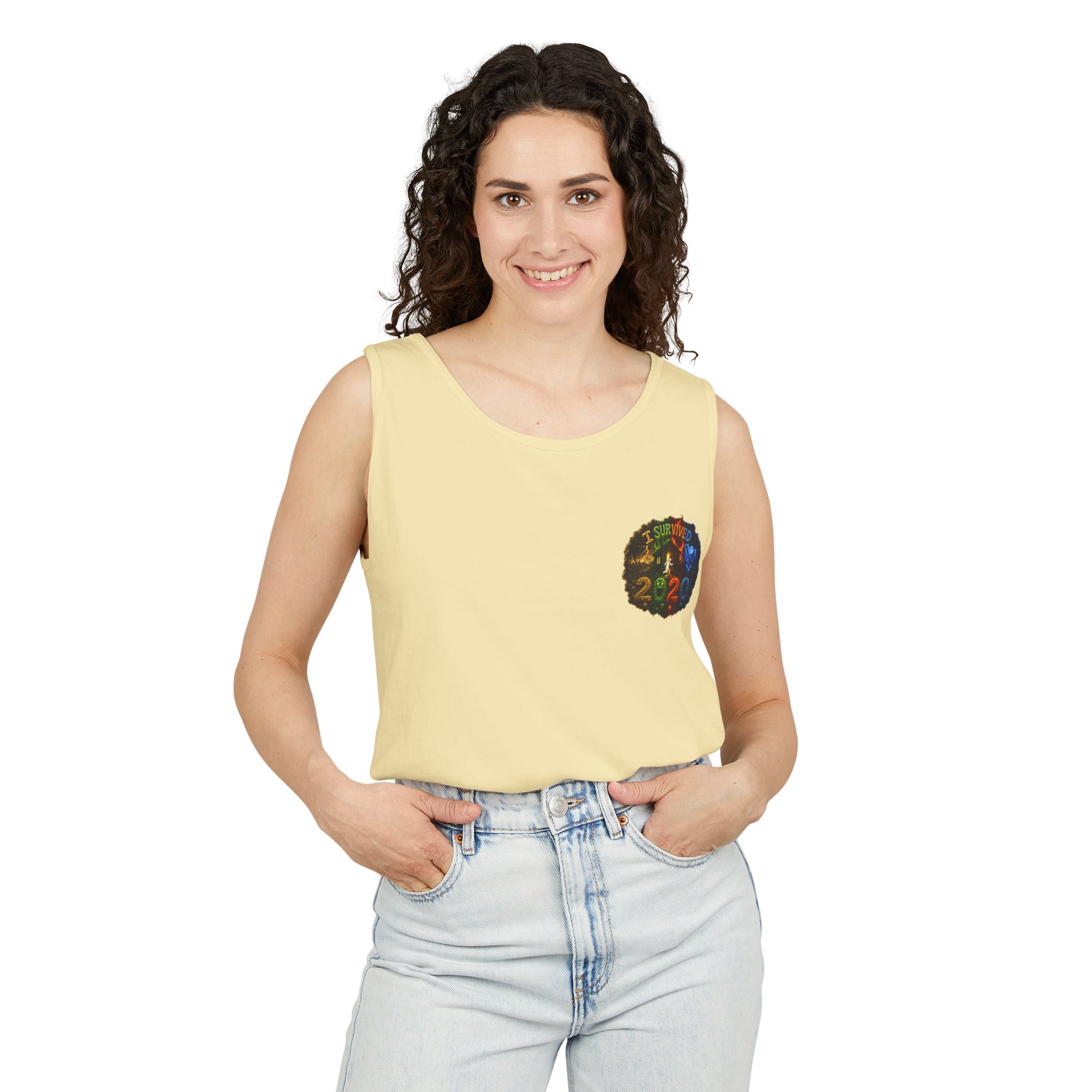 I Survived 2020 — "No Signal" Test Pattern Tee Alien Broadcast Finale Summer Premiere Unisex Garment-Dyed Tank Top