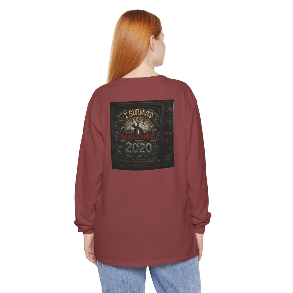 I Survived 2020 — "Please Stand By" Test Pattern Tee Summer Premier Unisex Garment-Dyed Long Sleeve T-Shirt