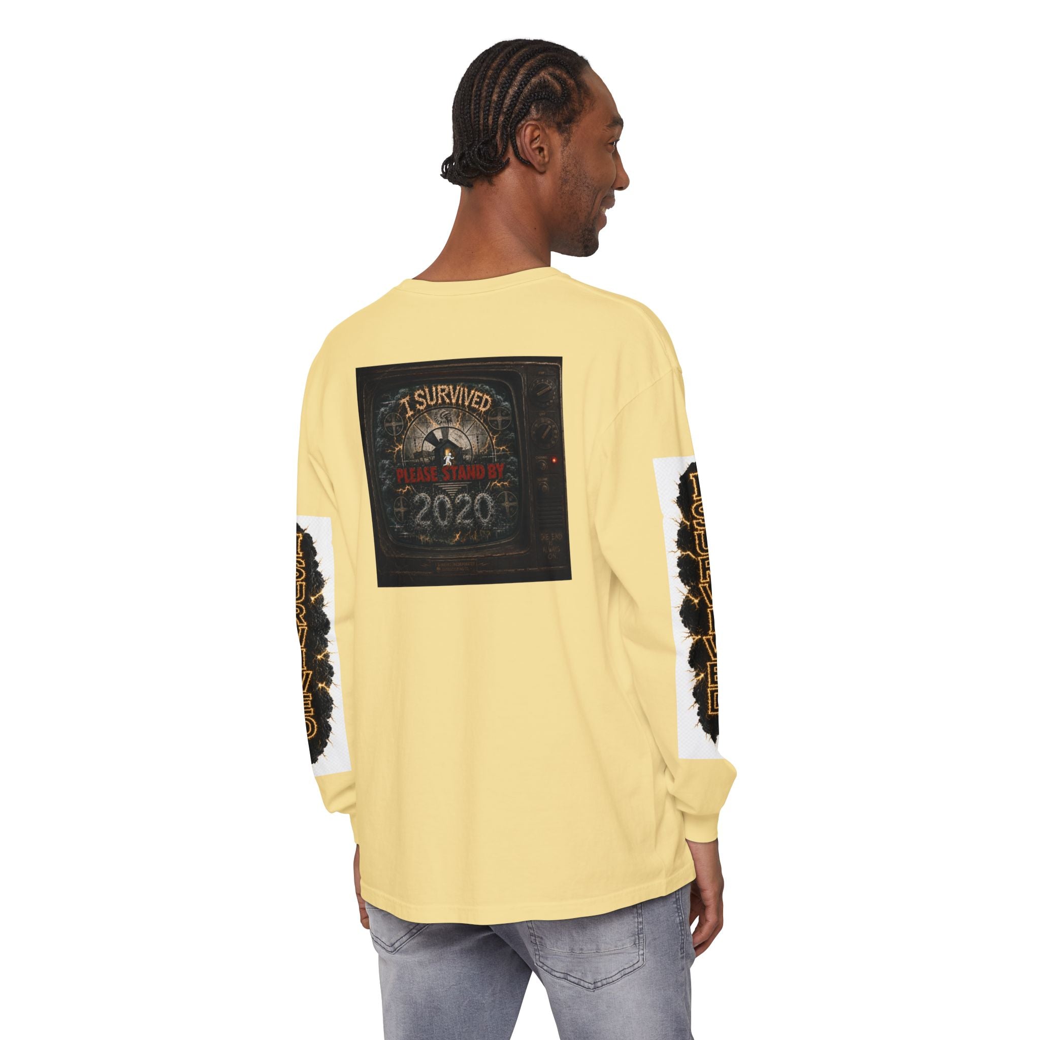 I Survived 2020 — "Please Stand By" Test Pattern Tee Special Edition Summer Premier Unisex Garment-Dyed Long Sleeve T-Shirt
