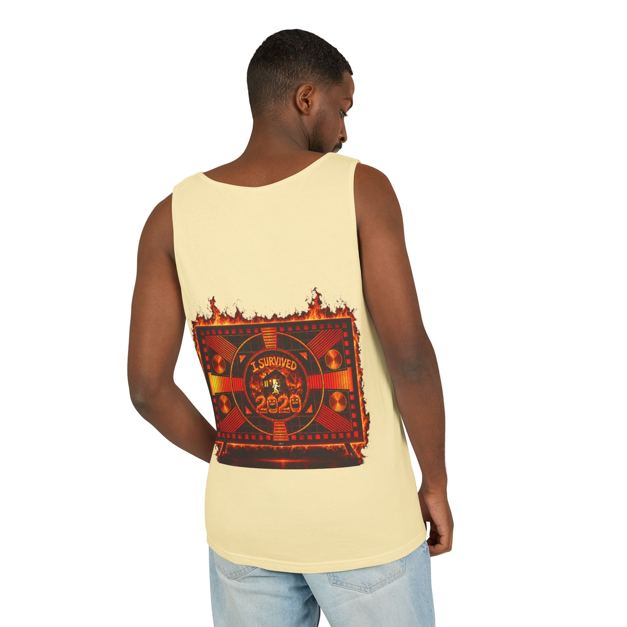 I Survived 2020 — "Please Stand By" Test Pattern Tee Wildfire Signal Edition Summer Premiere Unisex Garment-Dyed Tank Top