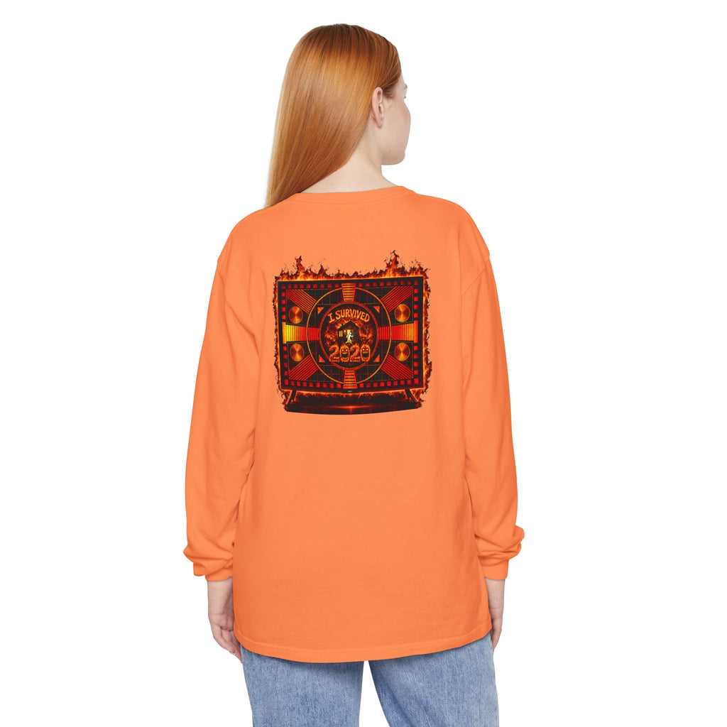 I Survived 2020 — "Please Stand By" Test Pattern Tee Wildfire Signal Edition Summer Premiere Unisex Garment-Dyed Long Sleeve T-Shirt