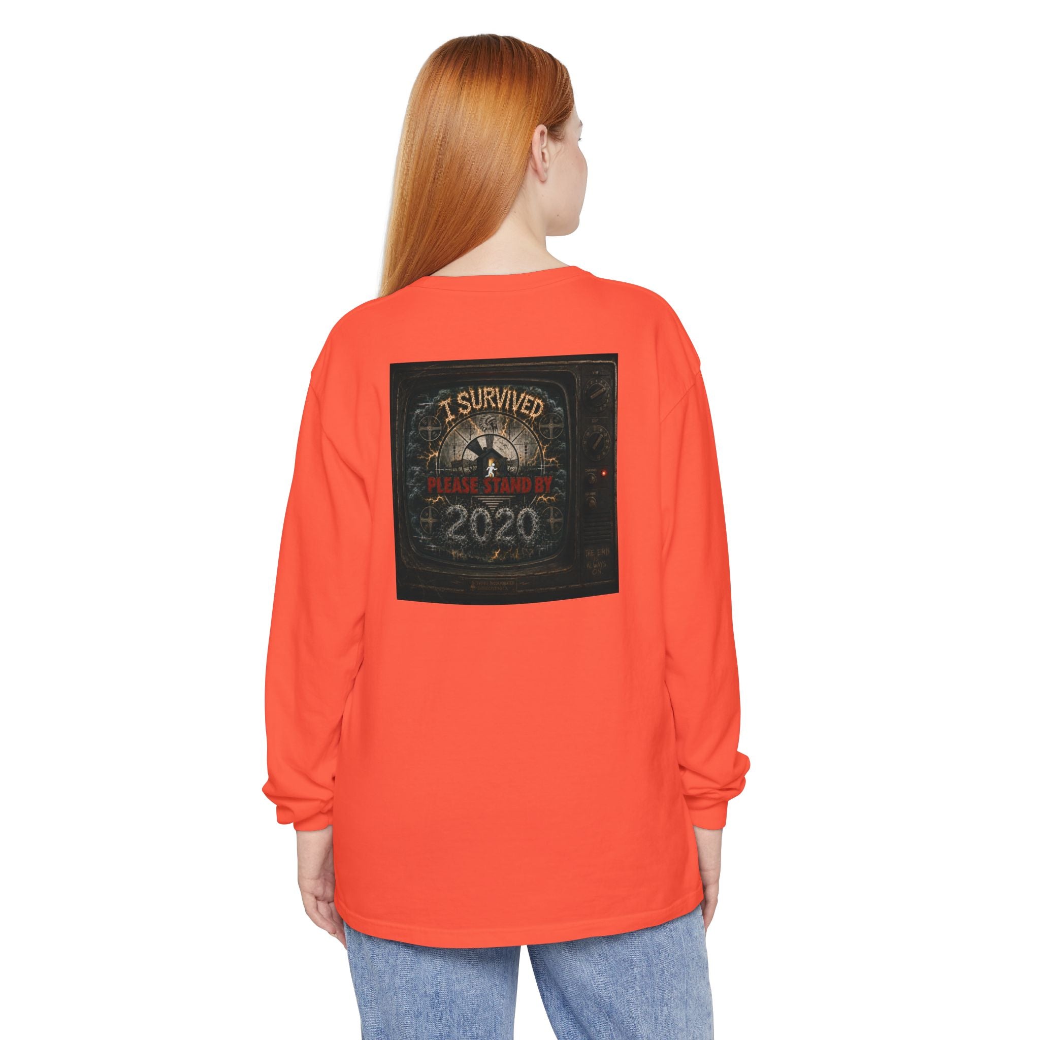 I Survived 2020 — "Please Stand By" Test Pattern Tee Summer Premier Unisex Garment-Dyed Long Sleeve T-Shirt