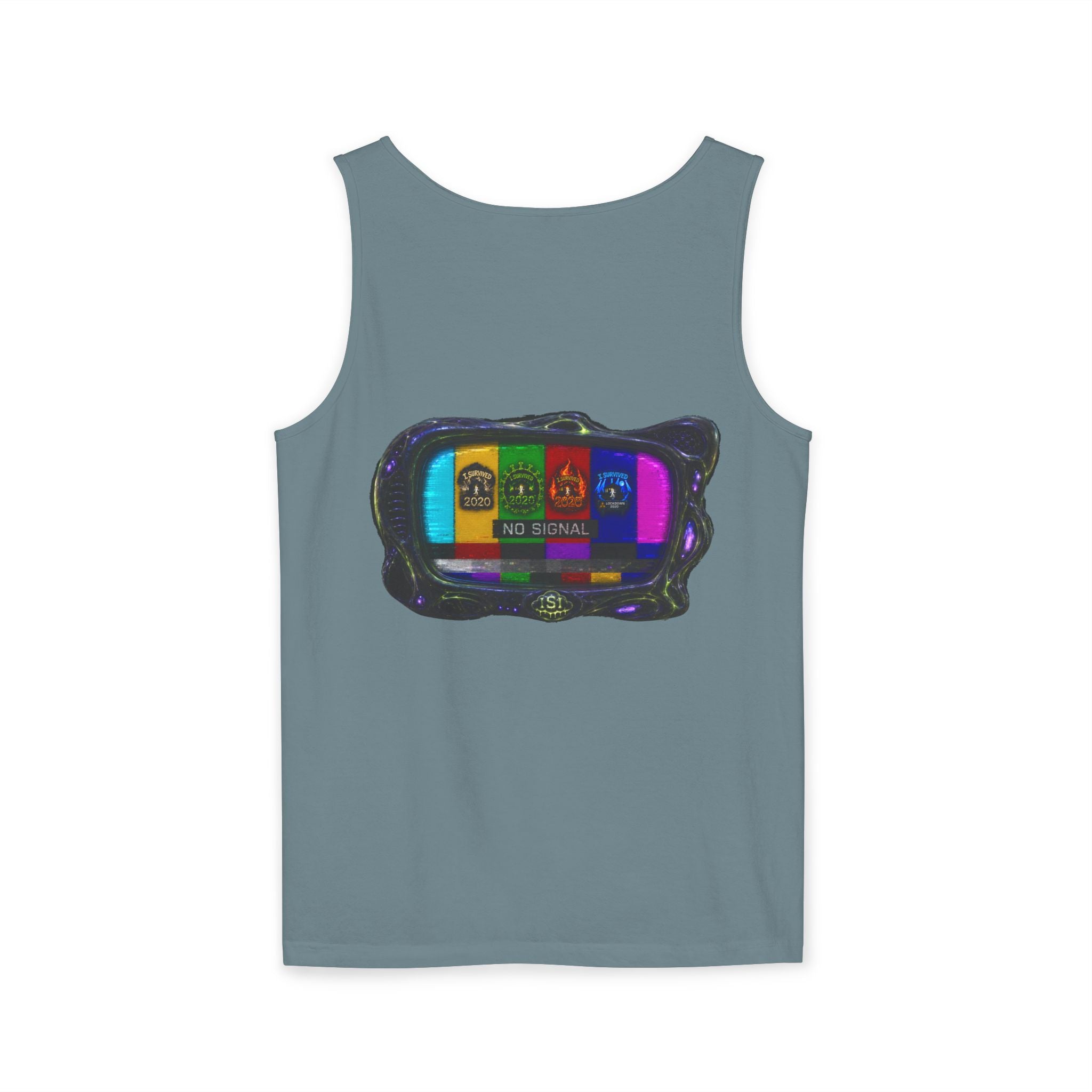 I Survived 2020 — "No Signal" Test Pattern Tee Alien Broadcast Finale Summer Premiere Unisex Garment-Dyed Tank Top