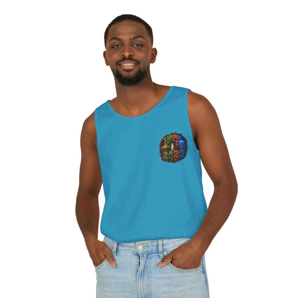I Survived 2020 — "No Signal" Test Pattern Tee Alien Broadcast Finale Summer Premiere Unisex Garment-Dyed Tank Top