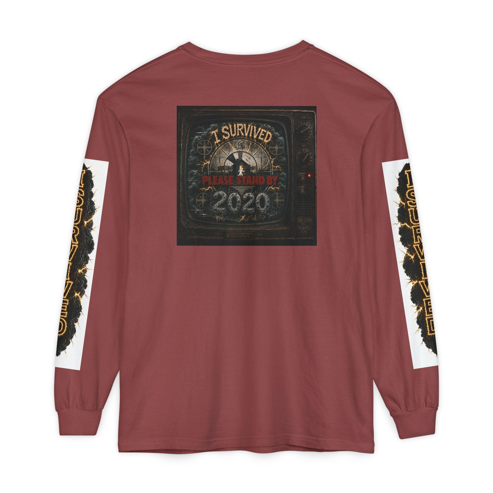 I Survived 2020 — "Please Stand By" Test Pattern Tee Special Edition Summer Premier Unisex Garment-Dyed Long Sleeve T-Shirt