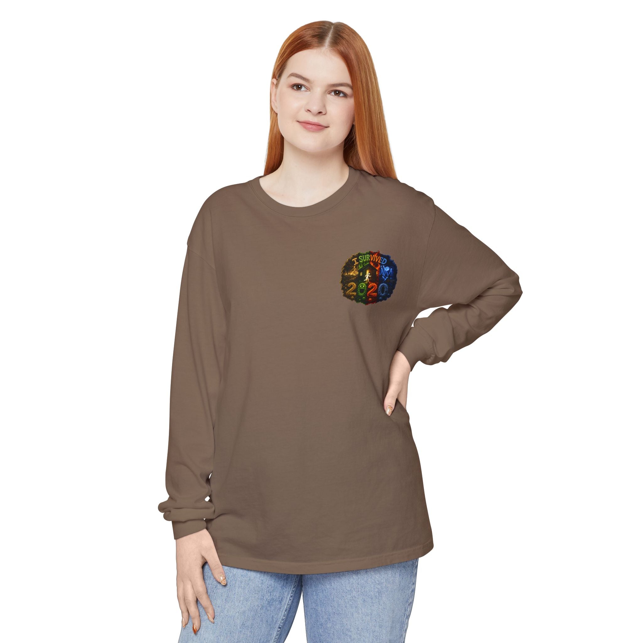I Survived 2020 — "No Signal" Test Pattern Tee Alien Broadcast Finale Summer Premiere Garment-Dyed Long Sleeve T-Shirt