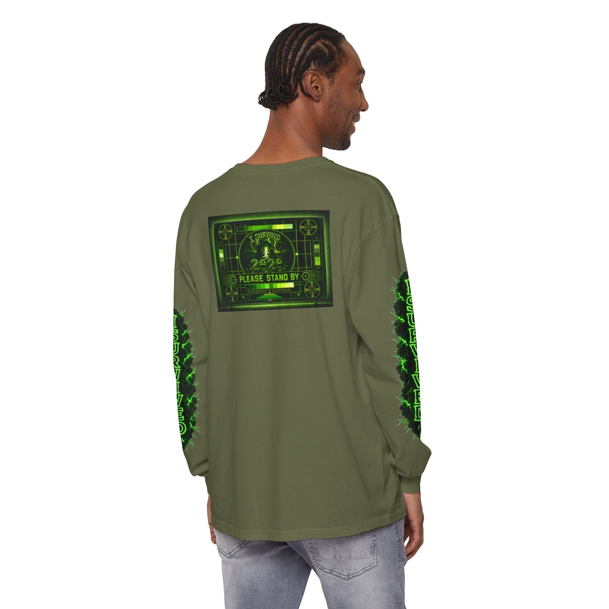 I Survived 2020 — "Please Stand By" Test Pattern Toxic Signal Tee Special Edition Summer Premiere Unisex Garment-Dyed Long Sleeve T-Shirt