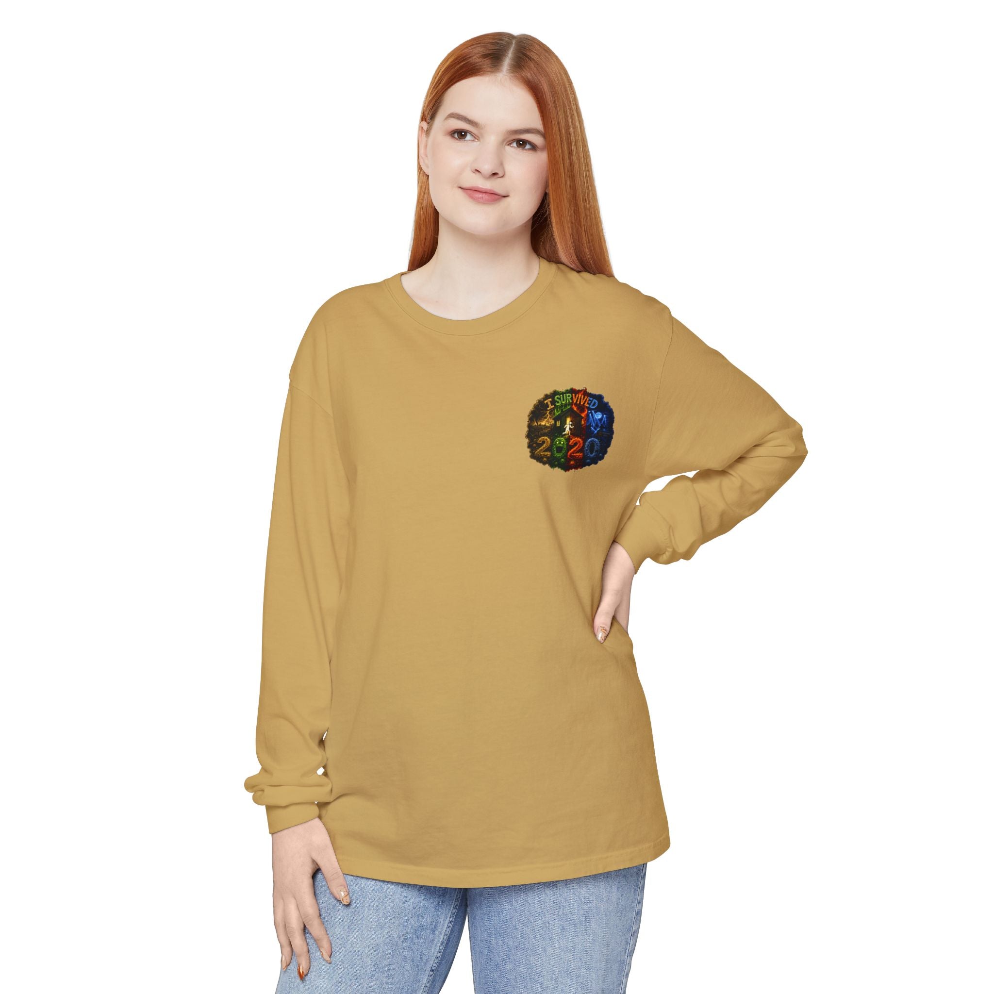 I Survived 2020 — "No Signal" Test Pattern Tee Alien Broadcast Finale Summer Premiere Garment-Dyed Long Sleeve T-Shirt