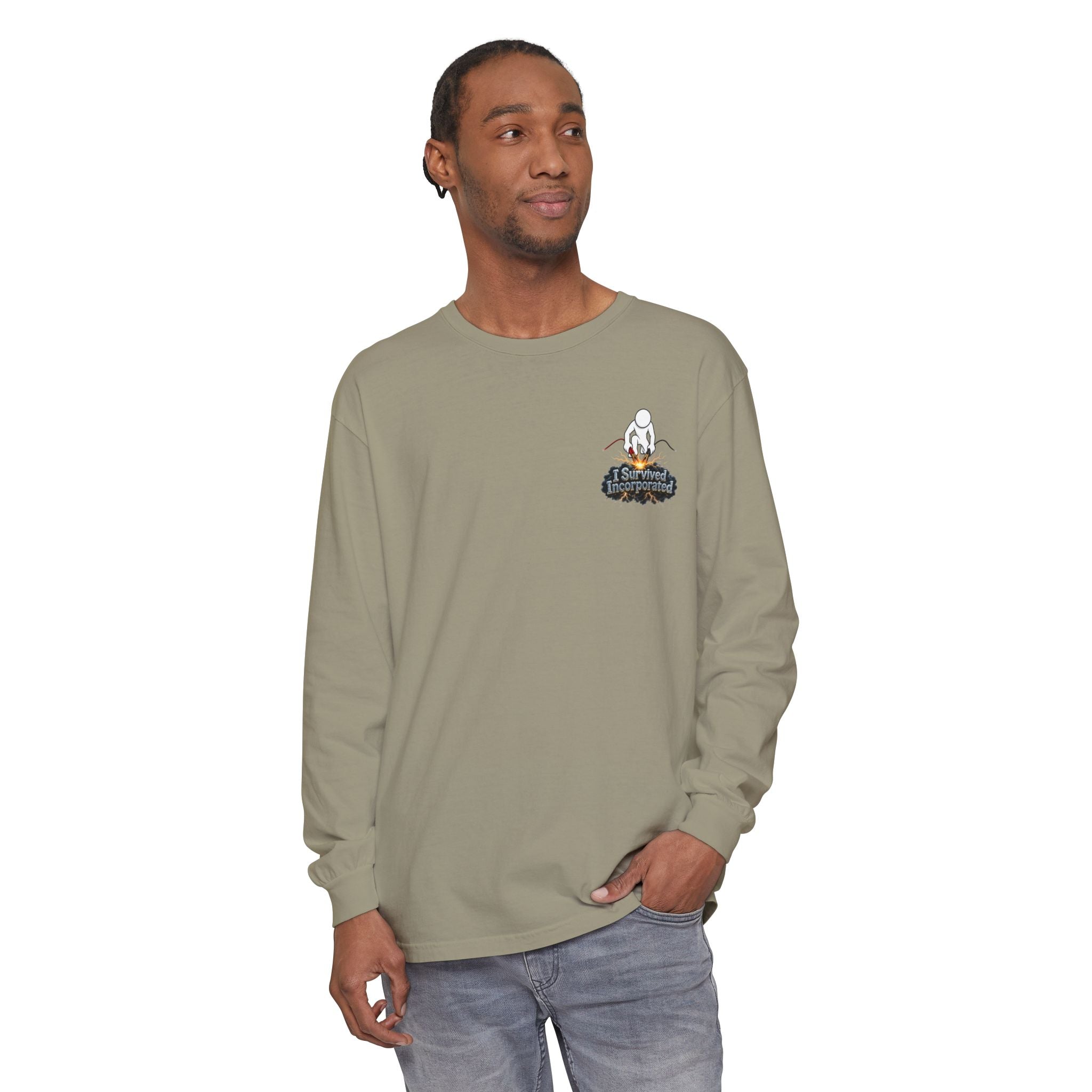 I Survived 2020 — "Please Stand By" Test Pattern Tee Summer Premier Unisex Garment-Dyed Long Sleeve T-Shirt