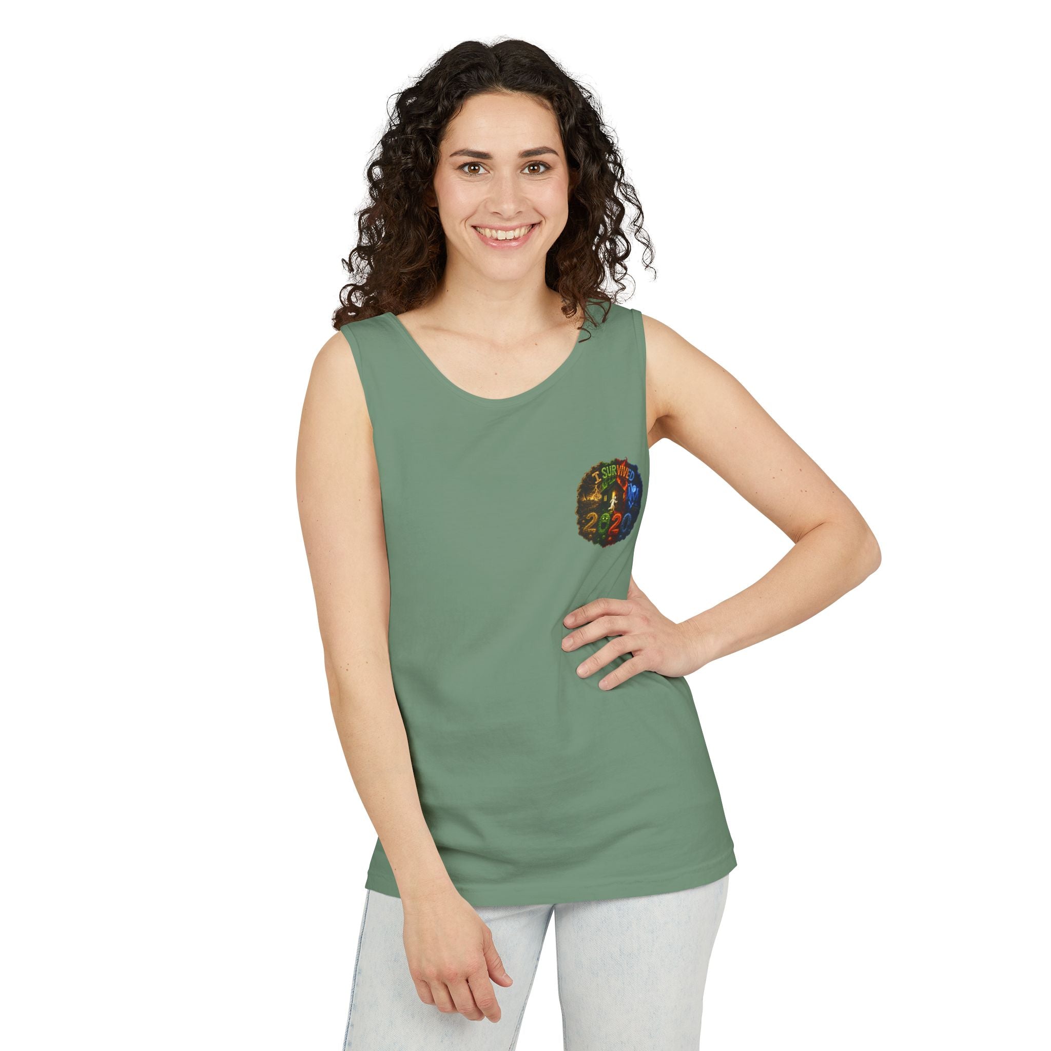 I Survived 2020 — "No Signal" Test Pattern Tee Alien Broadcast Finale Summer Premiere Unisex Garment-Dyed Tank Top