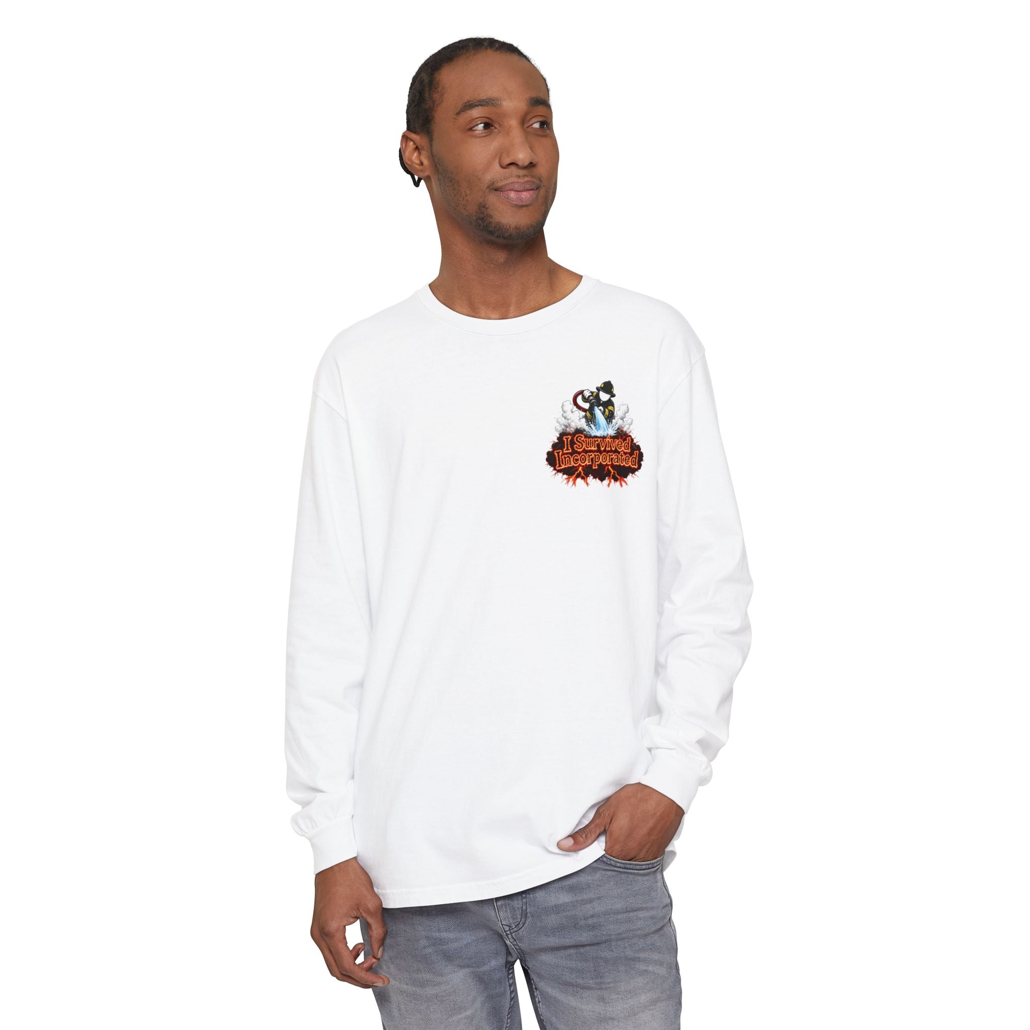 I Survived 2020 — "Please Stand By" Test Pattern Tee Wildfire Signal Edition Summer Premiere Unisex Garment-Dyed Long Sleeve T-Shirt
