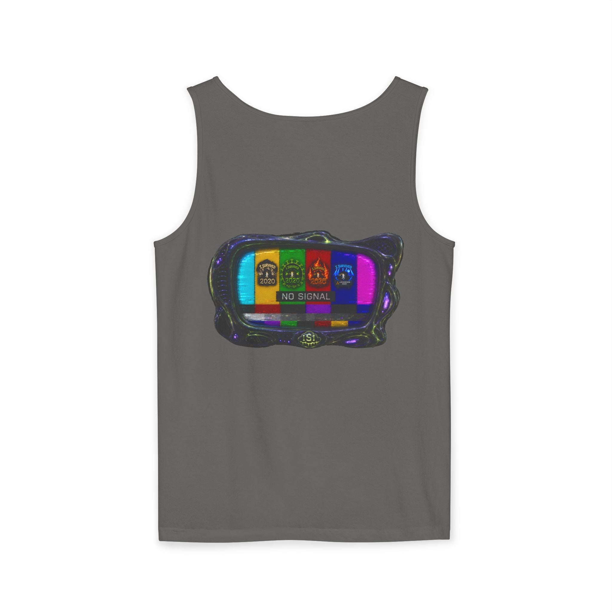 I Survived 2020 — "No Signal" Test Pattern Tee Alien Broadcast Finale Summer Premiere Unisex Garment-Dyed Tank Top